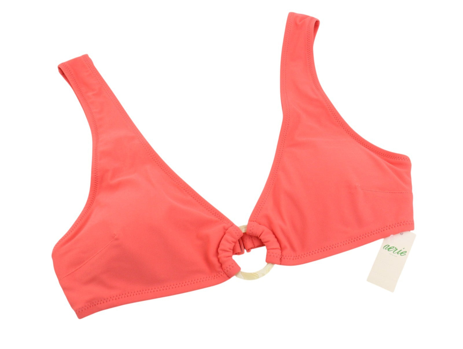 AERIE Women Bikini Top M Coral Scoop Peach O-Ring Detail Beach Swimwear