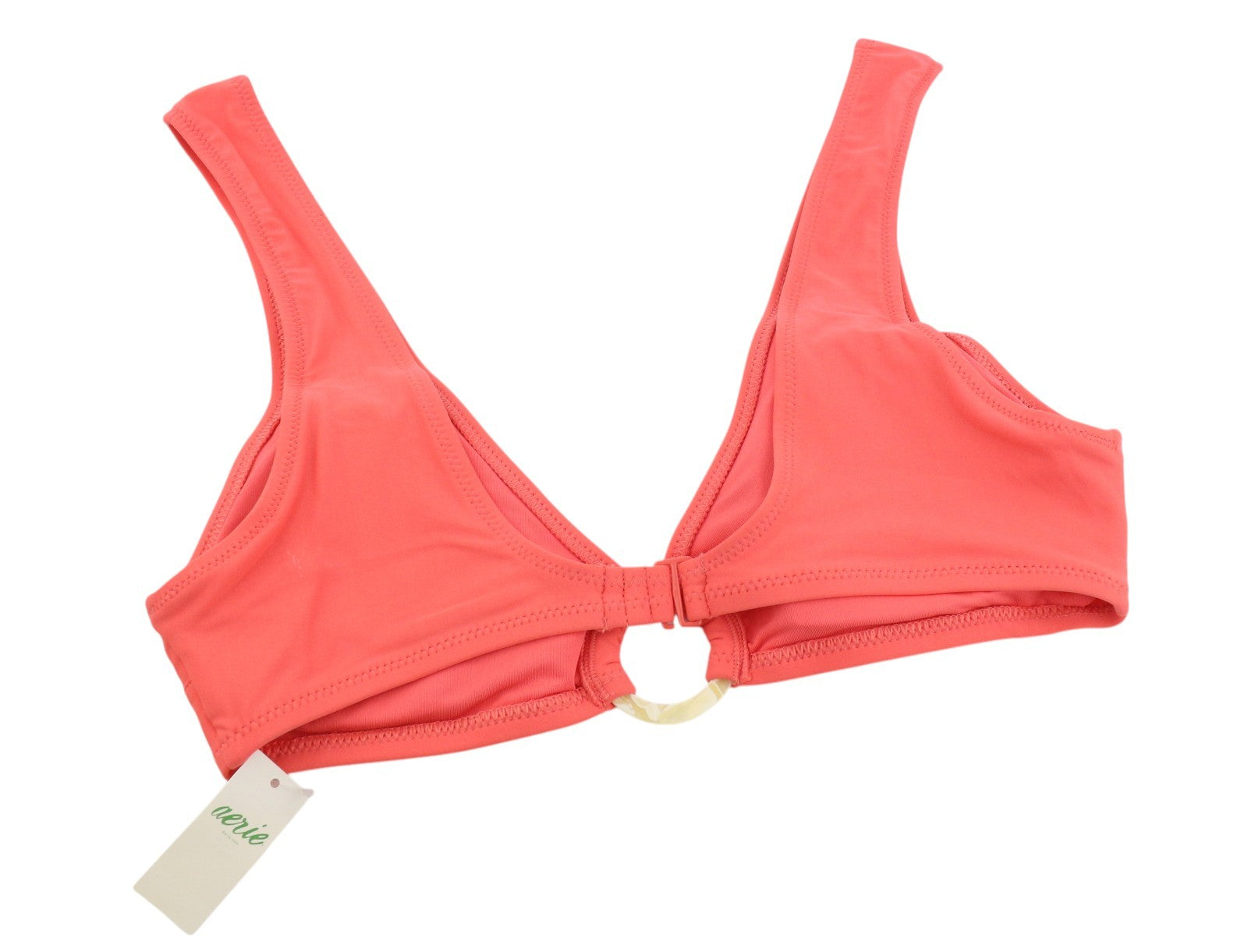 AERIE Women Bikini Top M Coral Scoop Peach O-Ring Detail Beach Swimwear