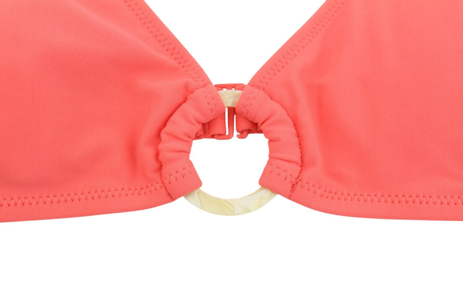 AERIE Women Bikini Top M Coral Scoop Peach O-Ring Detail Beach Swimwear