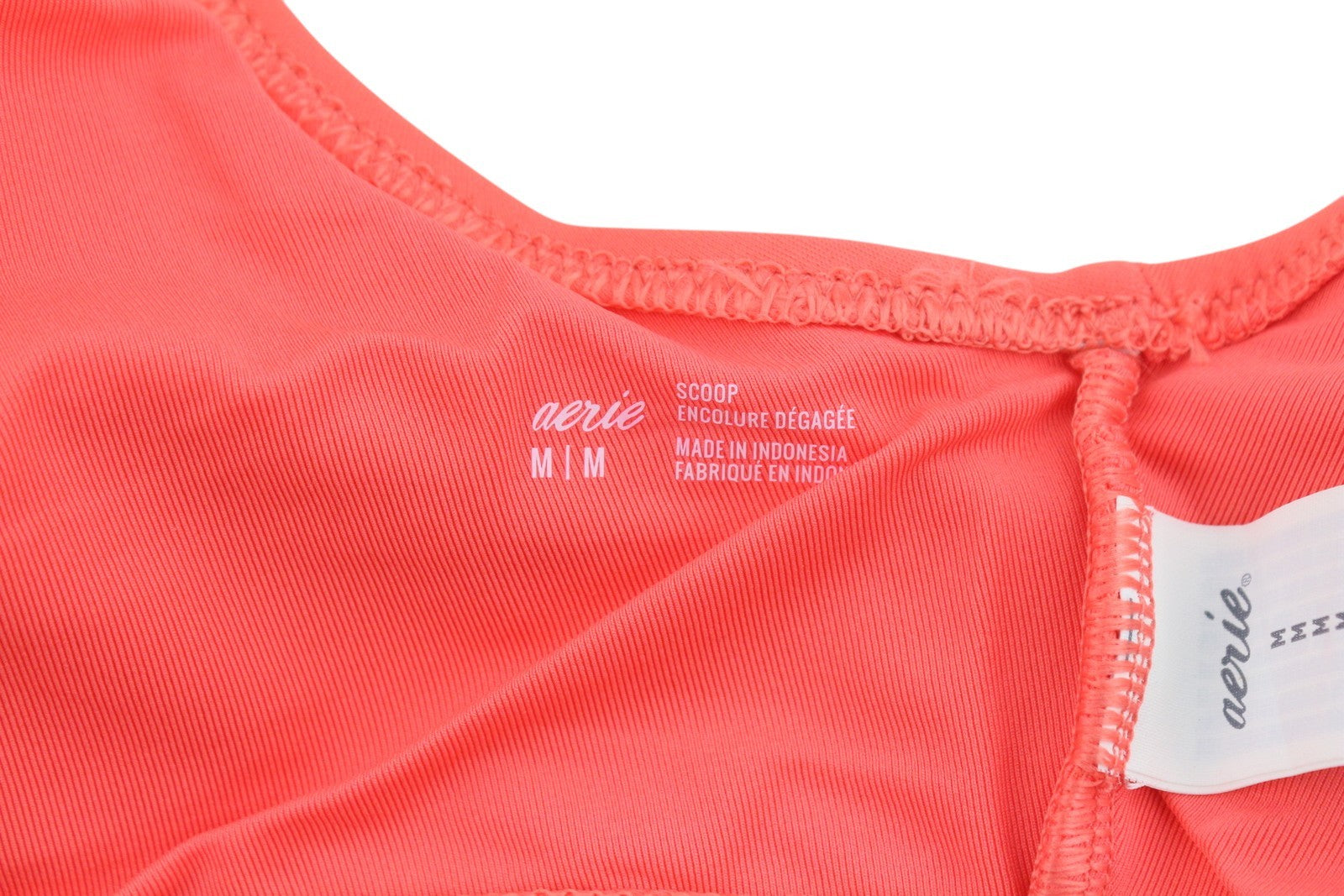 AERIE Women Bikini Top M Coral Scoop Peach O-Ring Detail Beach Swimwear