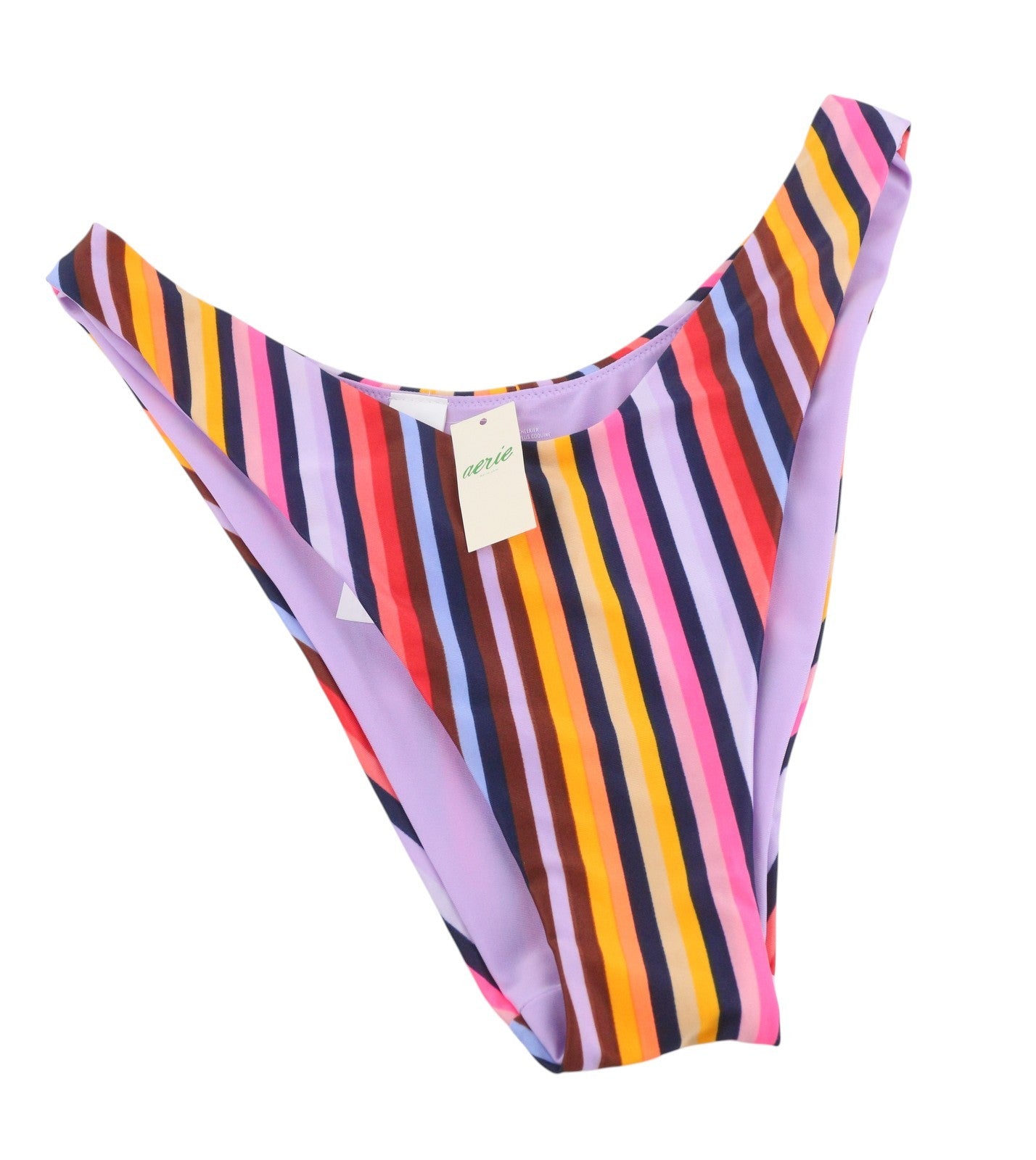 AERIE Women Bikini Bottoms L Colourful Pinstriped Lined Beach Swimwear