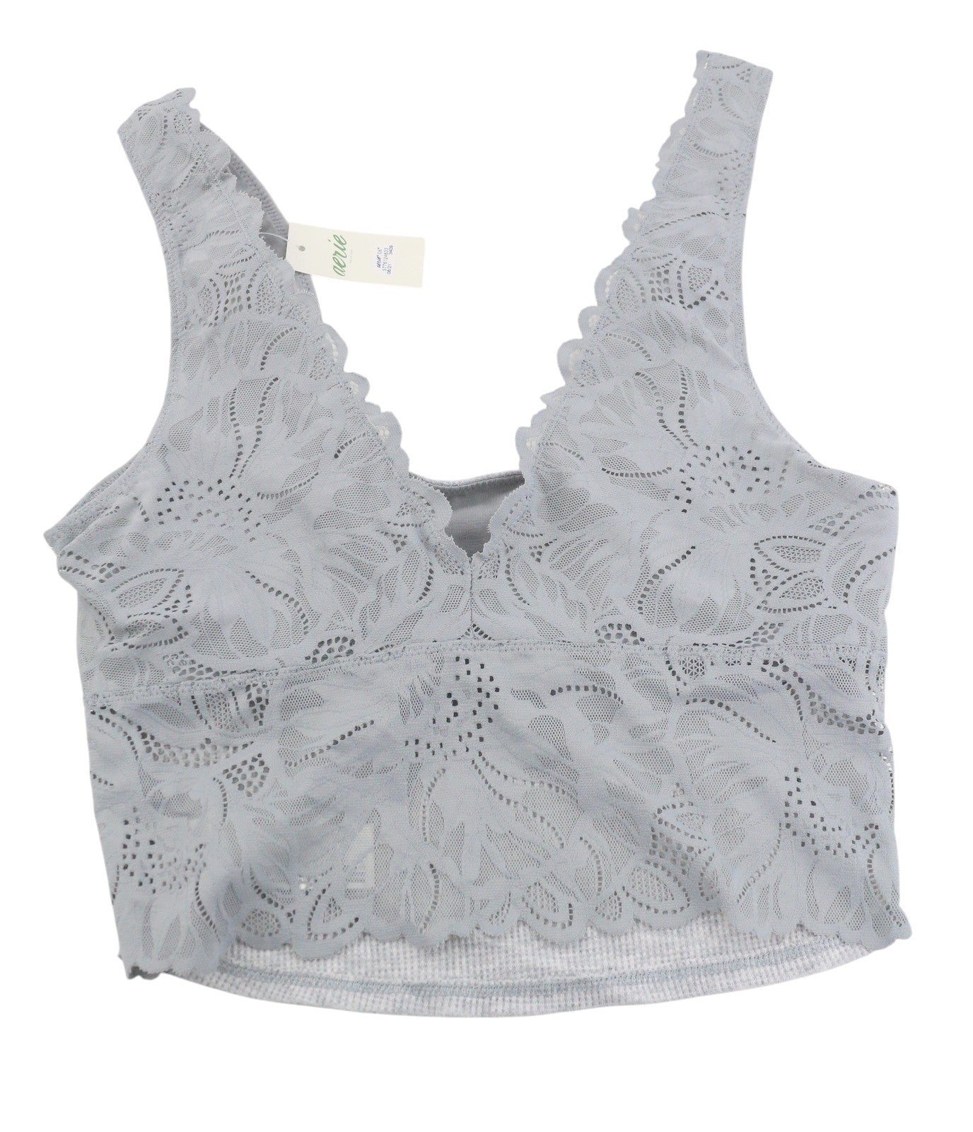 AERIE Women Underwear S Grey Melange Lace Waffle Longline Bralette