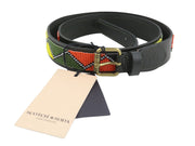 SCOTCH & SODA Men Belt 117 CM Field Green Cow Leather Beaded Gold Tone Buckle