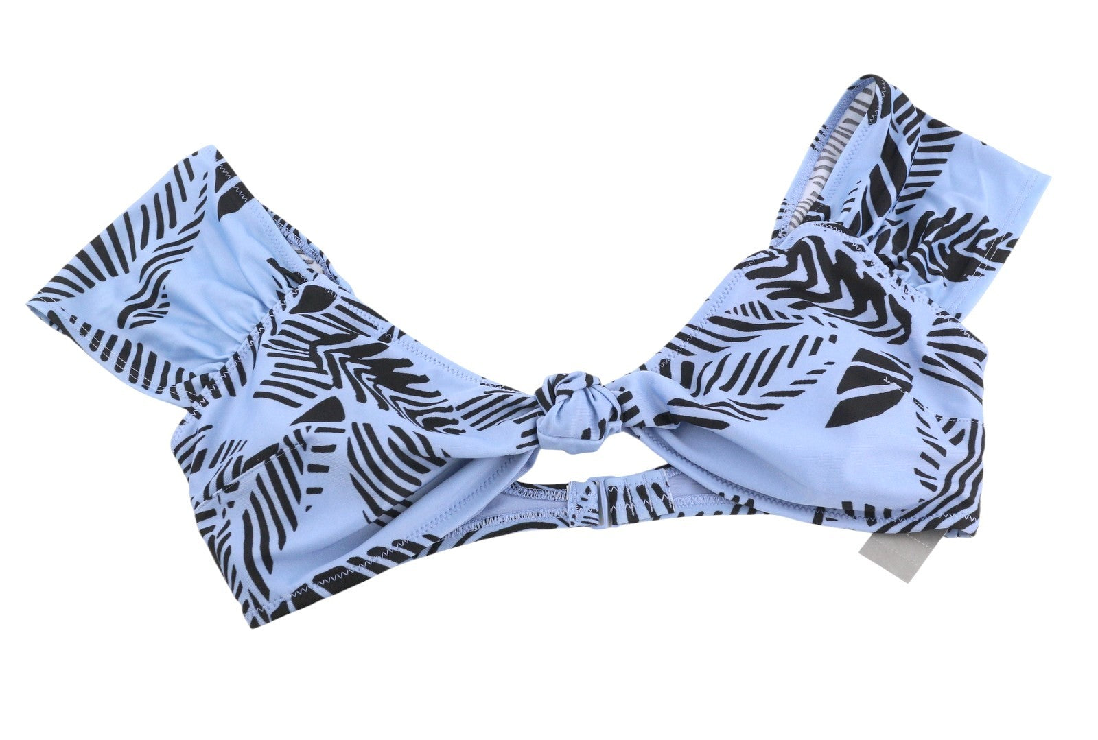 AERIE Women Bikini Top M Blue Patterned Knot Cap Sleeve Beach Swimwear