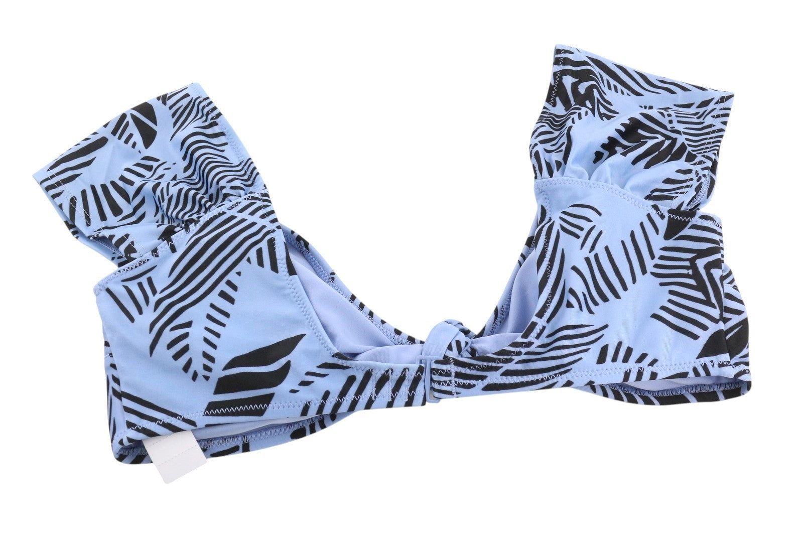 AERIE Women Bikini Top M Blue Patterned Knot Cap Sleeve Beach Swimwear