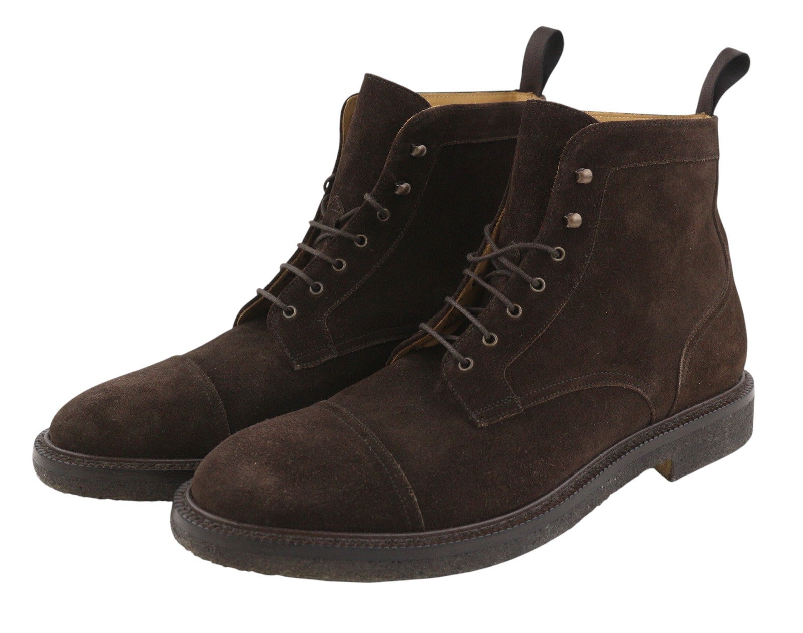SUITSUPPLY Men Boots EU43 Brown Suede Leather Almond Toe Laced Mid Top