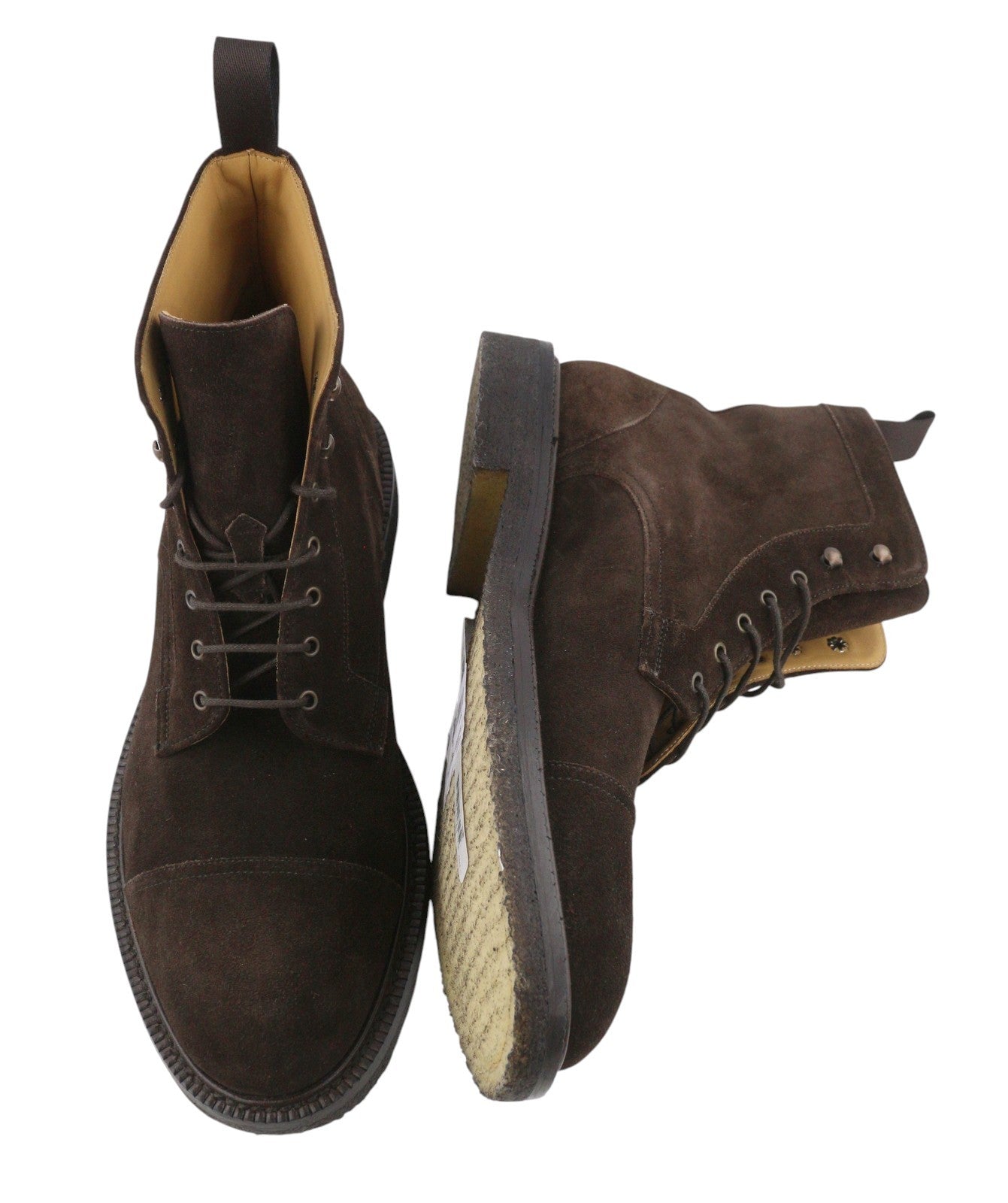 SUITSUPPLY Men Boots EU43 Brown Suede Leather Almond Toe Laced Mid Top