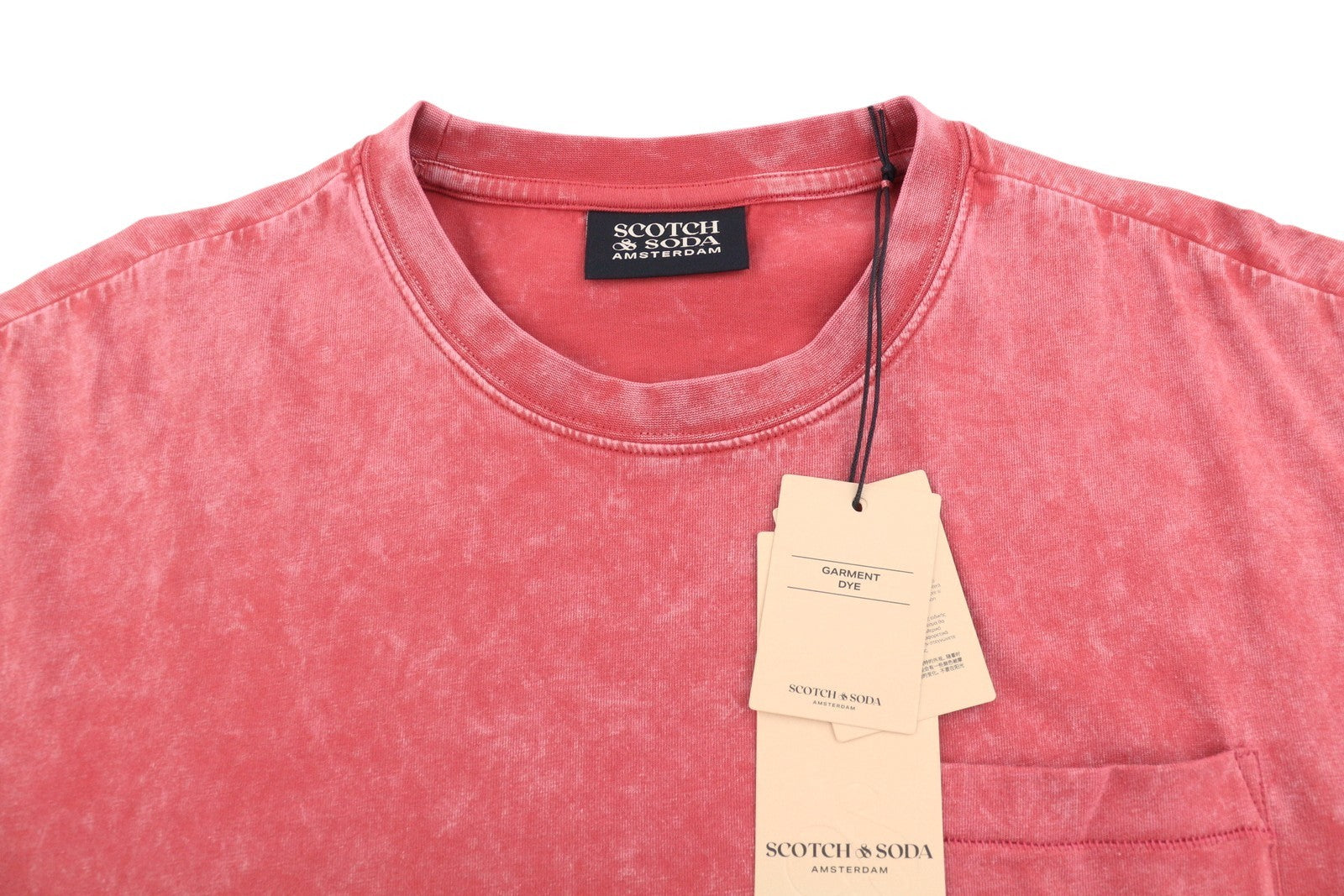 SCOTCH & SODA Men T-Shirt M Red Garment Dye Cotton Pocket Short Sleeve Tee