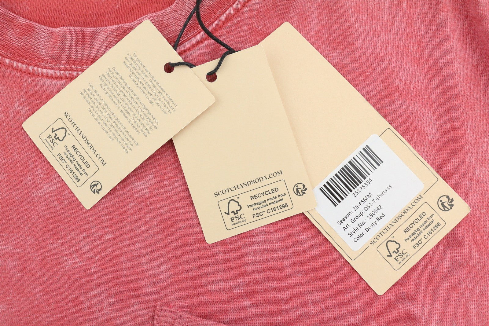 SCOTCH & SODA Men T-Shirt M Red Garment Dye Cotton Pocket Short Sleeve Tee