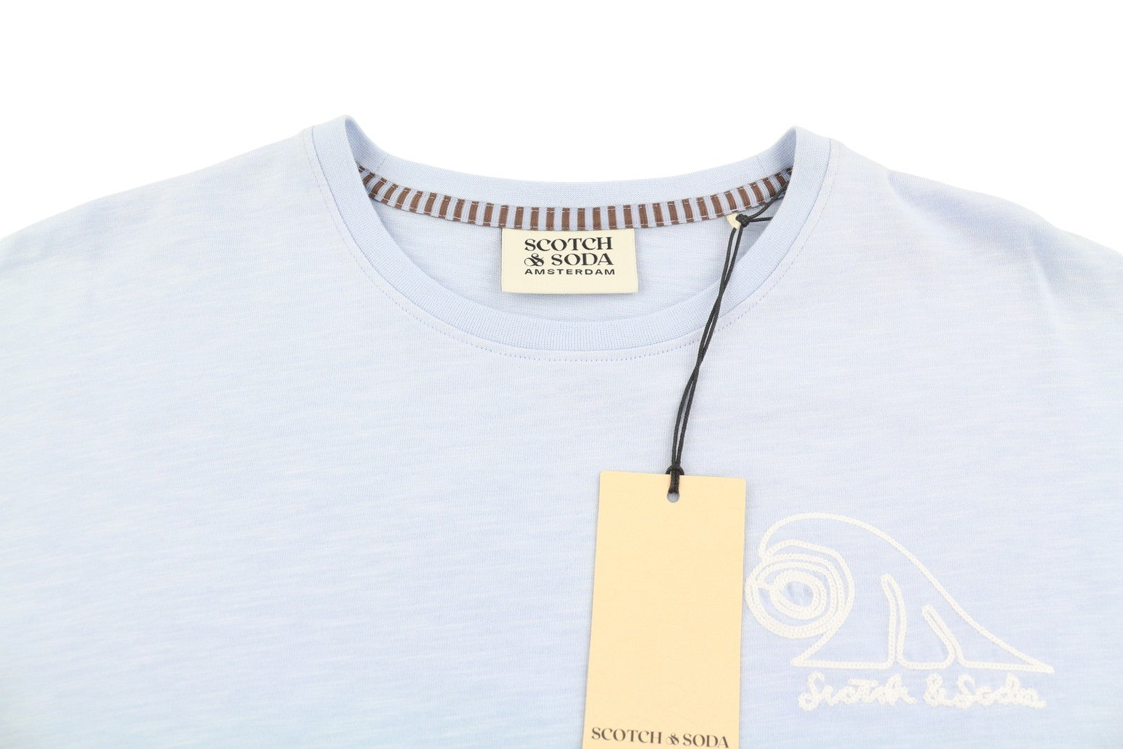 SCOTCH & SODA Men T-Shirt M Blue Melange Cotton Embroidered Tricot Tee