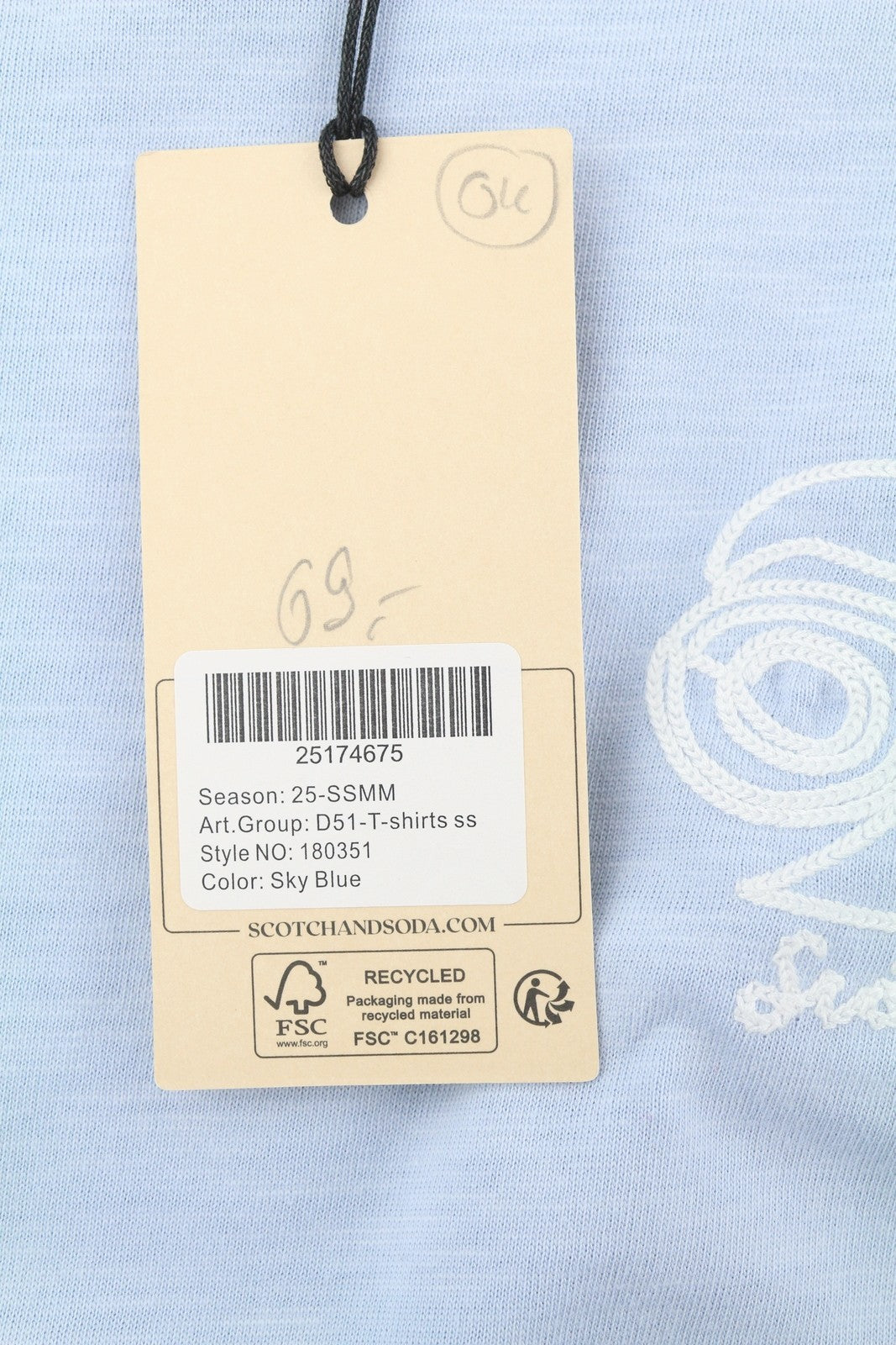 SCOTCH & SODA Men T-Shirt M Blue Melange Cotton Embroidered Tricot Tee