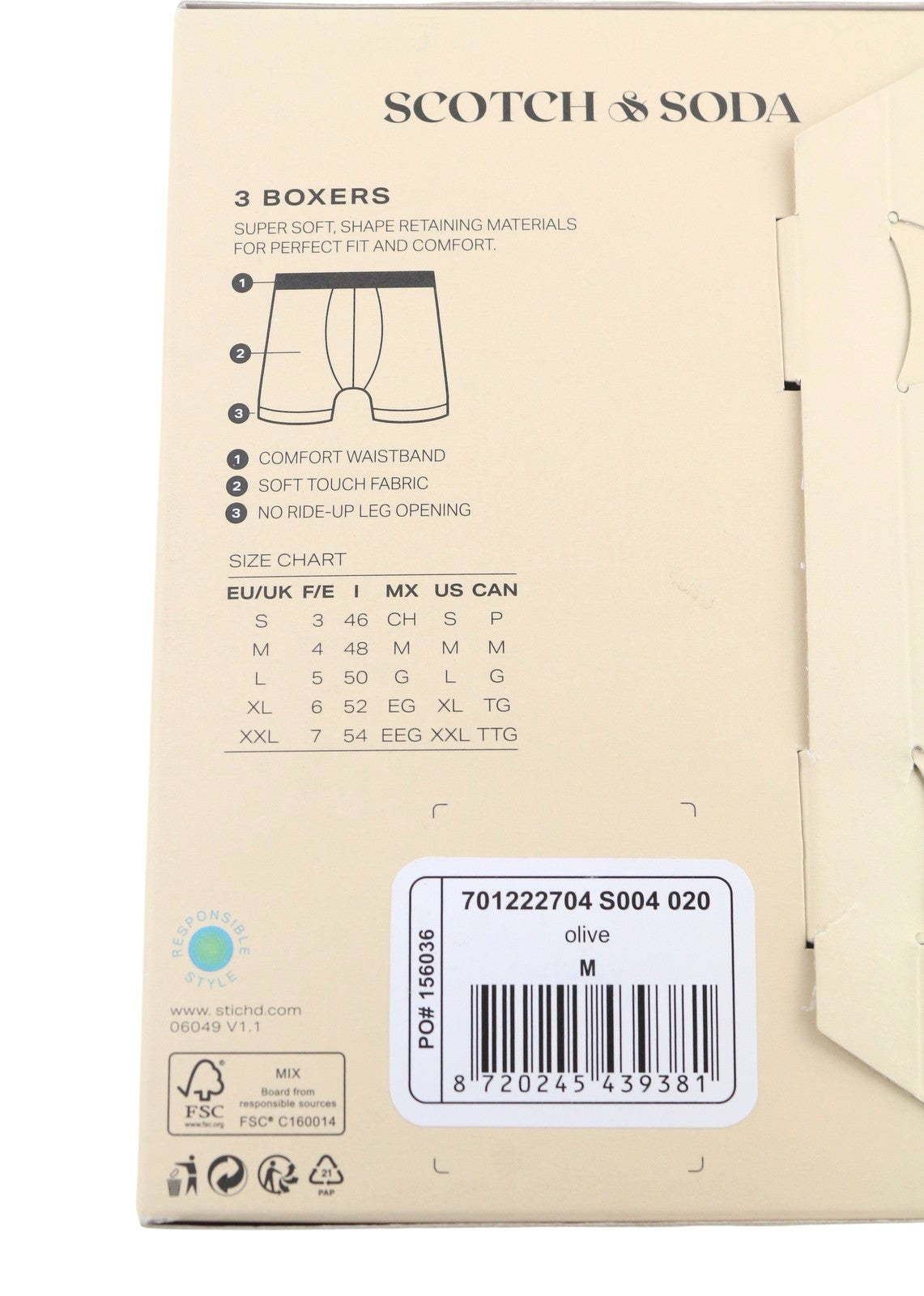 SCOTCH & SODA Men Underwear M Green Olive Super Soft Shape Retaining 3 Boxers