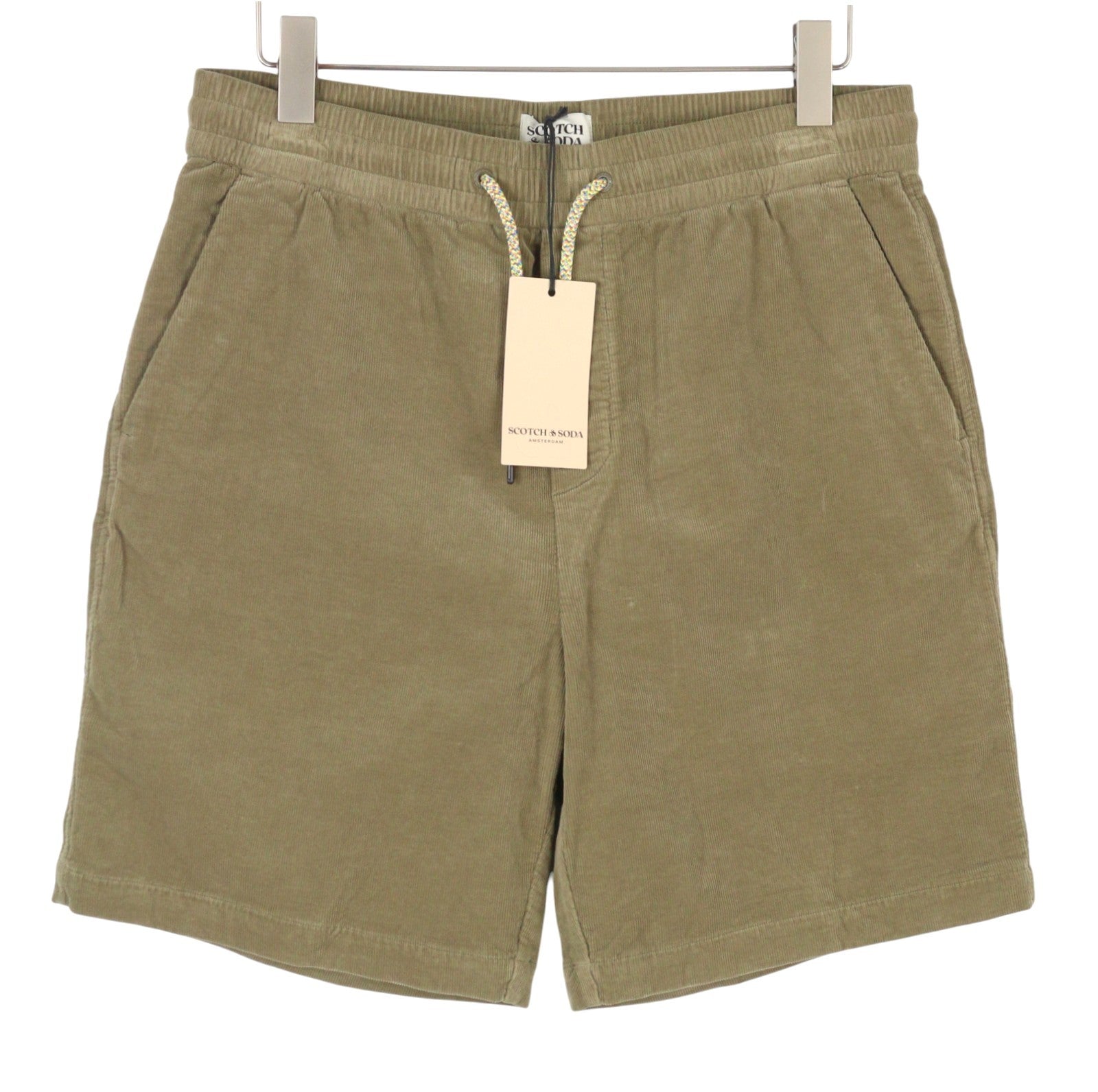 SCOTCH & SODA Men Shorts W33 Khaki Brown Corduroy Drawstring Casual