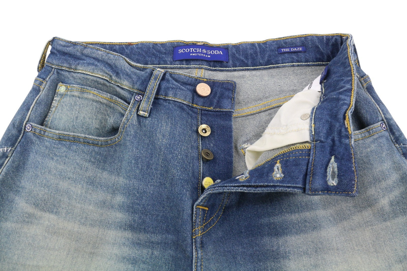 SCOTCH & SODA The Daze Men Jeans W31/L32 Blue Faded Whisker Straight Denim