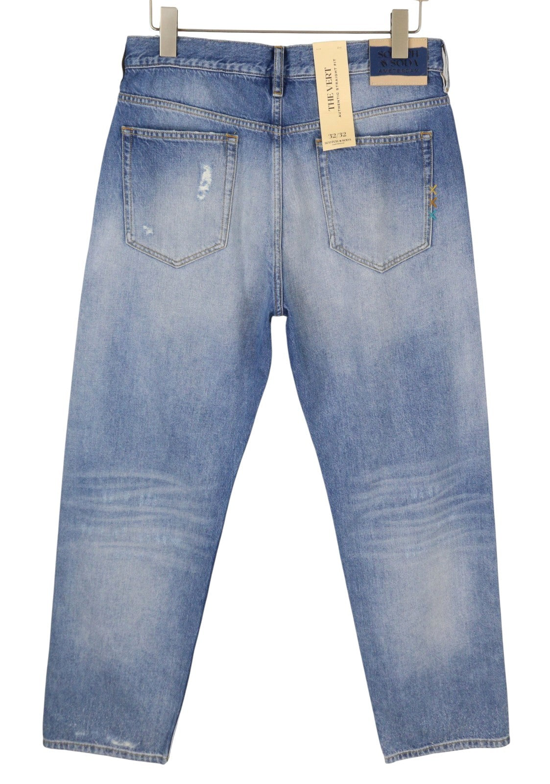 SCOTCH & SODA The Vert Men Jeans W32/L32 Blue Distressed Faded Straight Denim