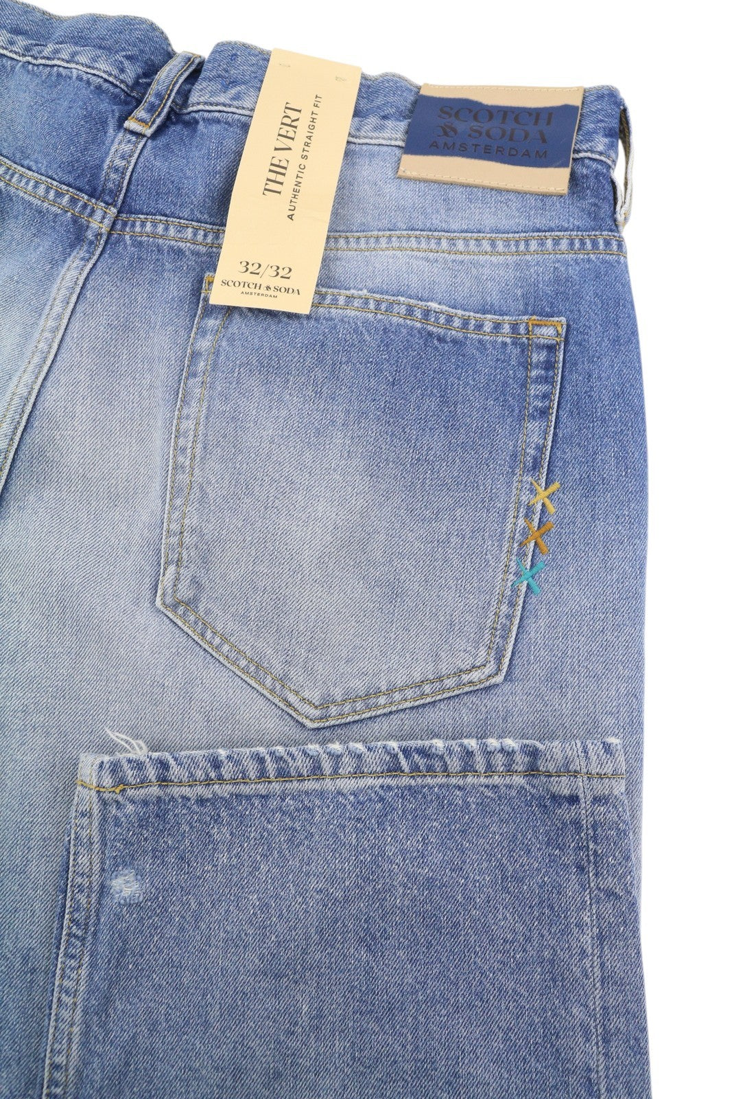 SCOTCH & SODA The Vert Men Jeans W32/L32 Blue Distressed Faded Straight Denim