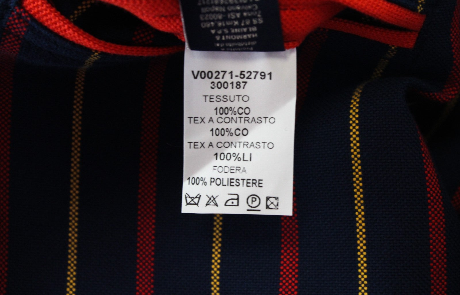 HARMONT & BLAINE Men Blazer 48 M Navy Cotton Striped Pattern Single-Breasted
