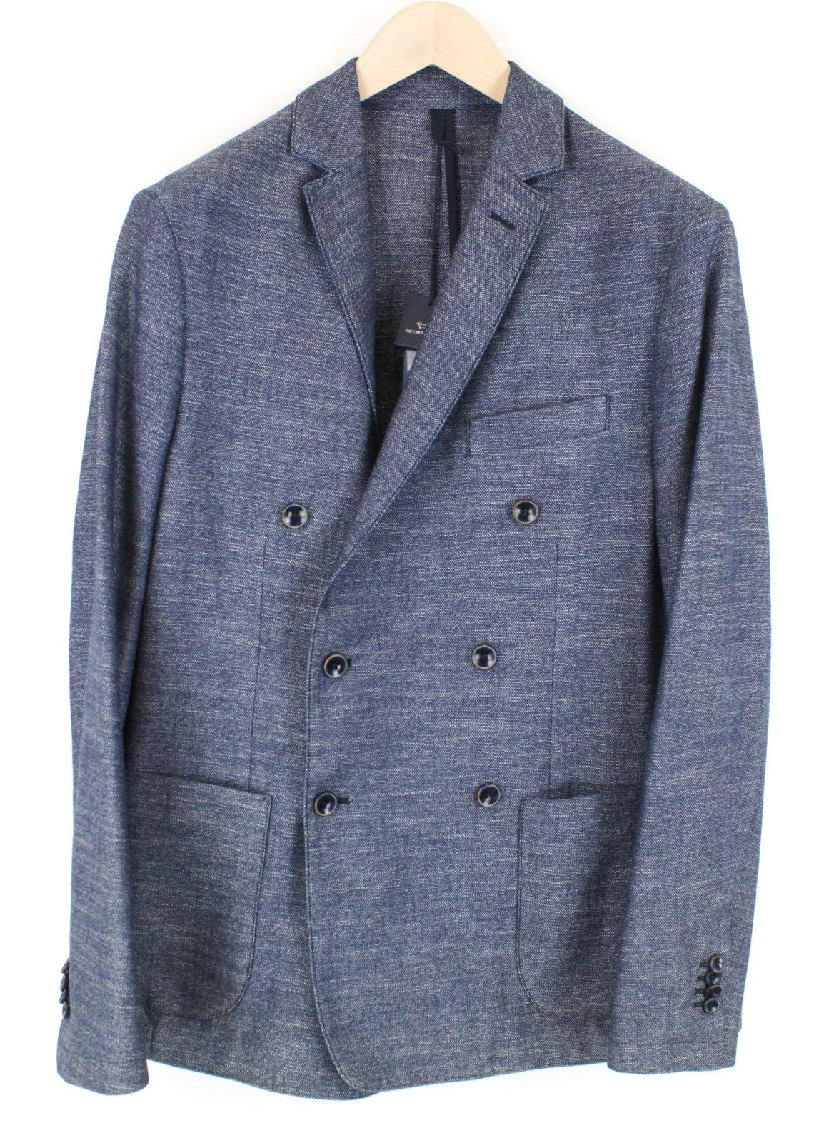 HARMONT & BLAINE Men Blazer 50 L Blue Double-Breasted Cotton Notch Lapel Classic