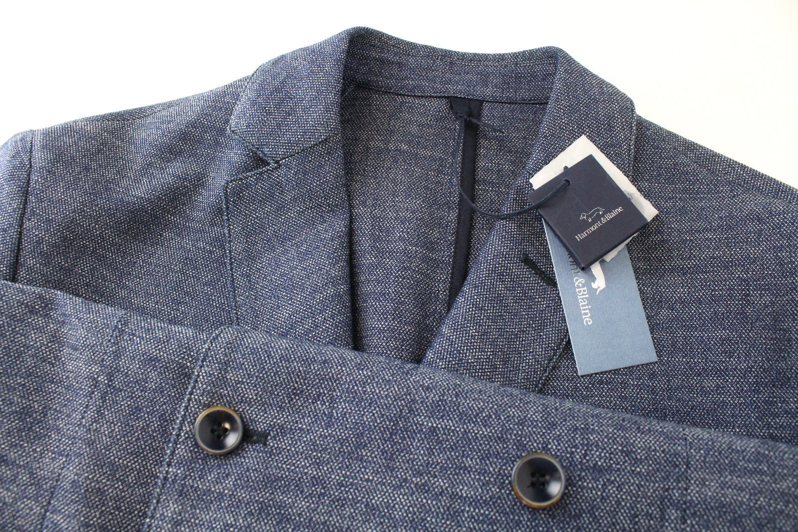 HARMONT & BLAINE Men Blazer 50 L Blue Double-Breasted Cotton Notch Lapel Classic