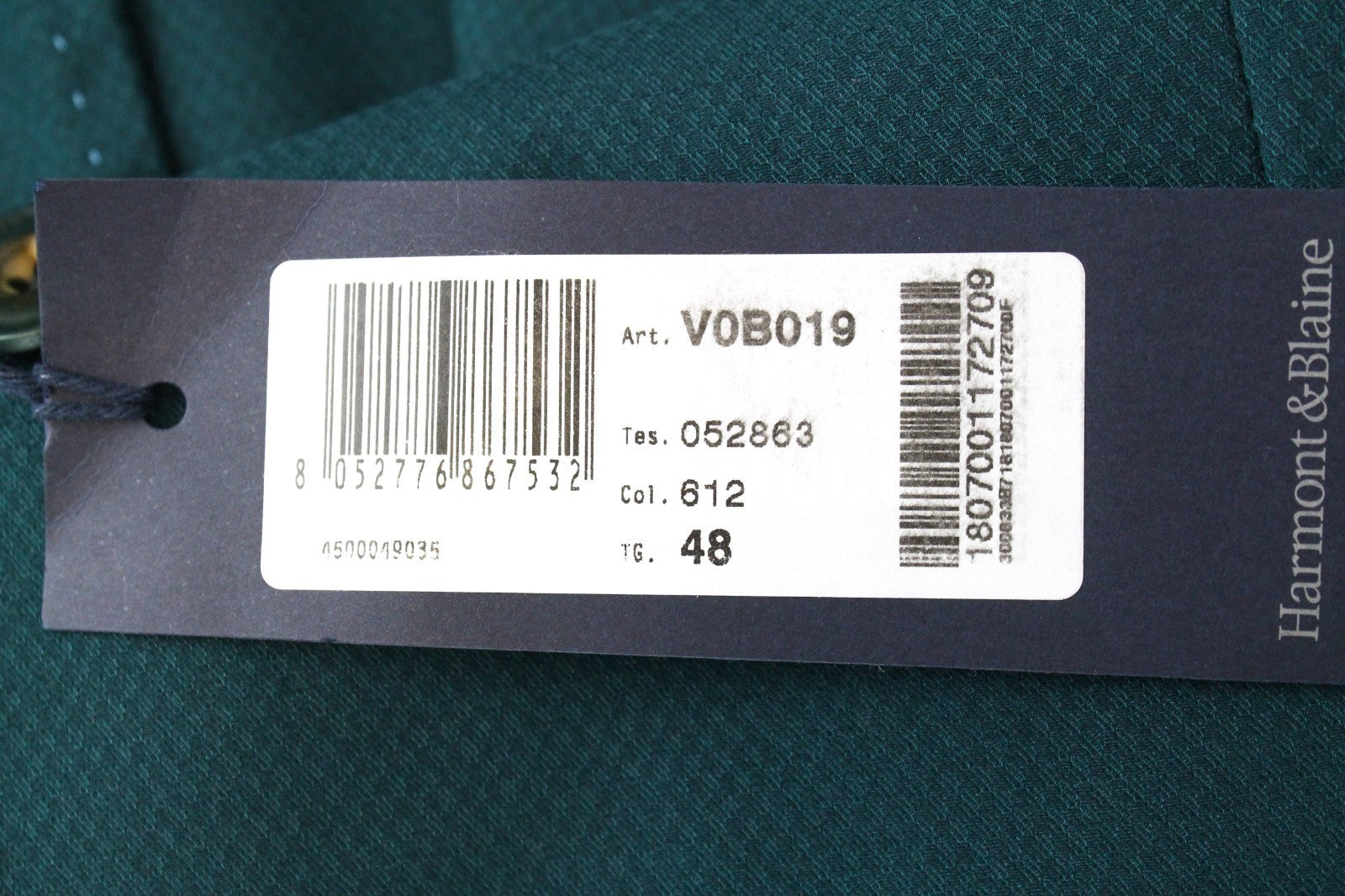 HARMONT & BLAINE Men Blazer 48 M Green Cotton Stretch Unlined Single-Breasted
