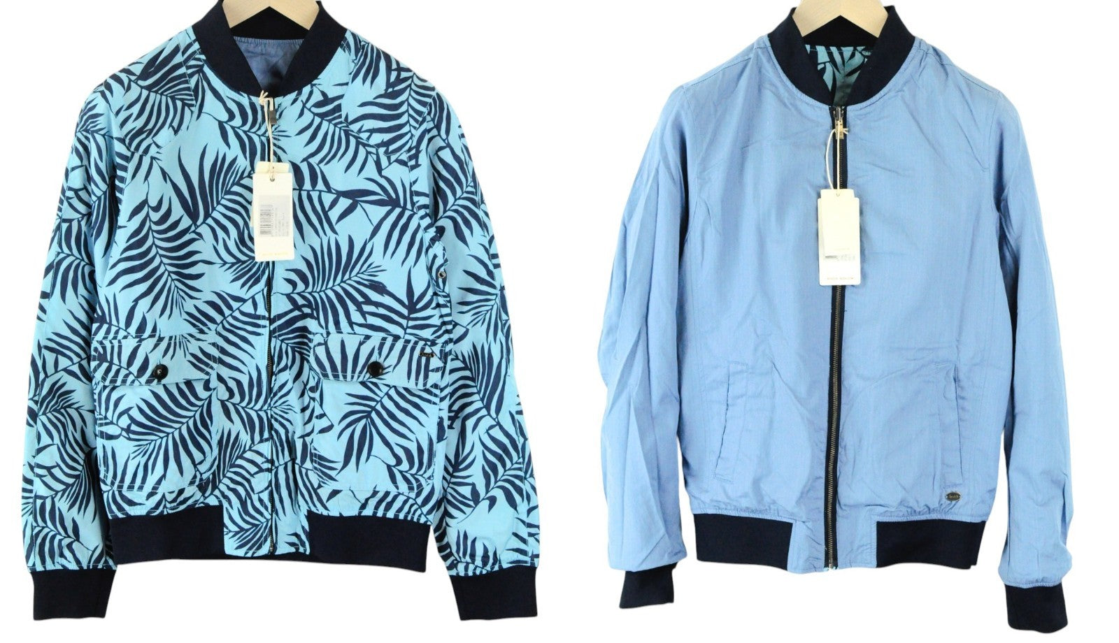 SCOTCH & SODA Ams Couture Men Jacket M Blue Reversible Cotton Linen Leaf
