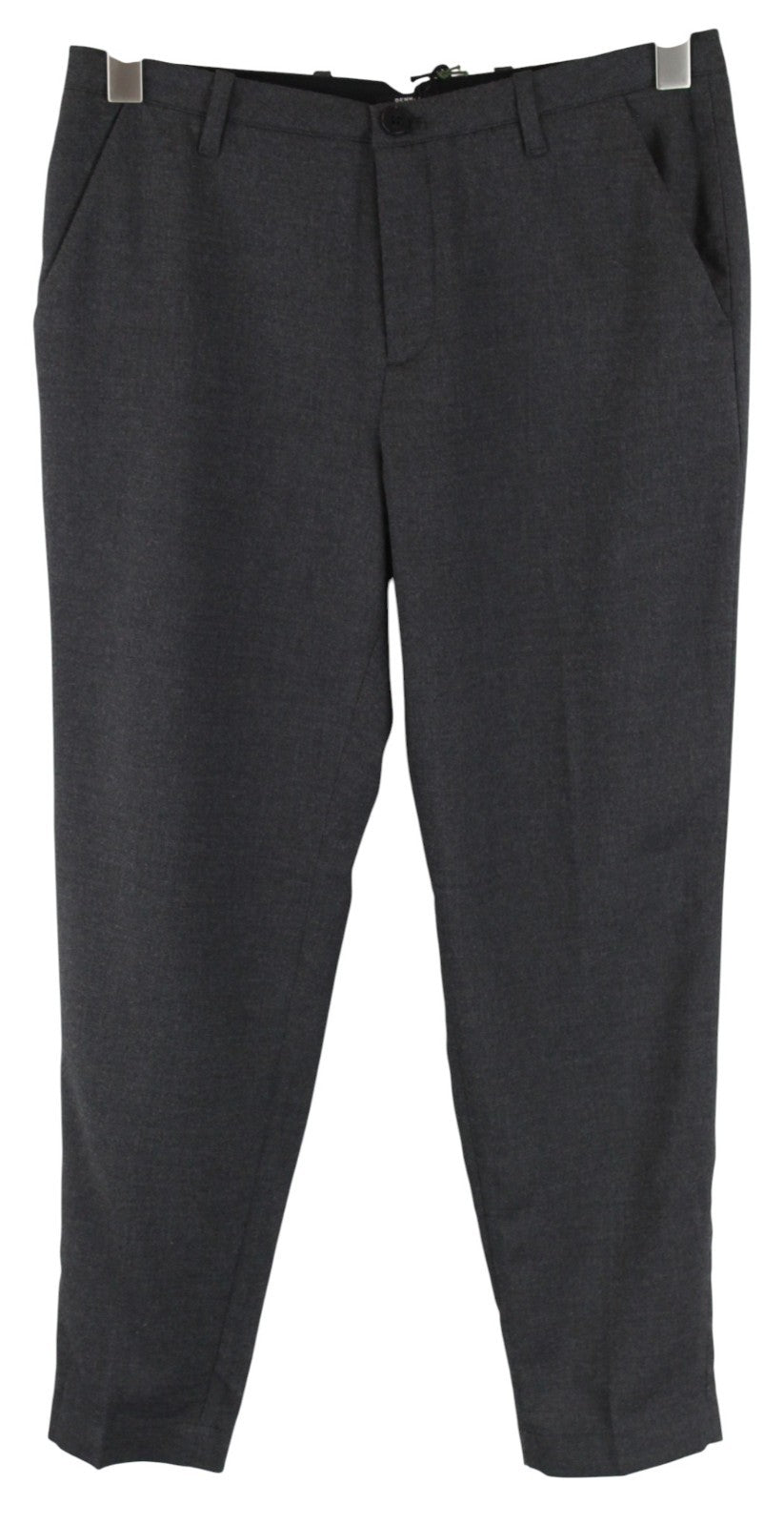 DENHAM Ocean Women Trousers S W30 Grey Stretch Pleated Front Formal Cropped