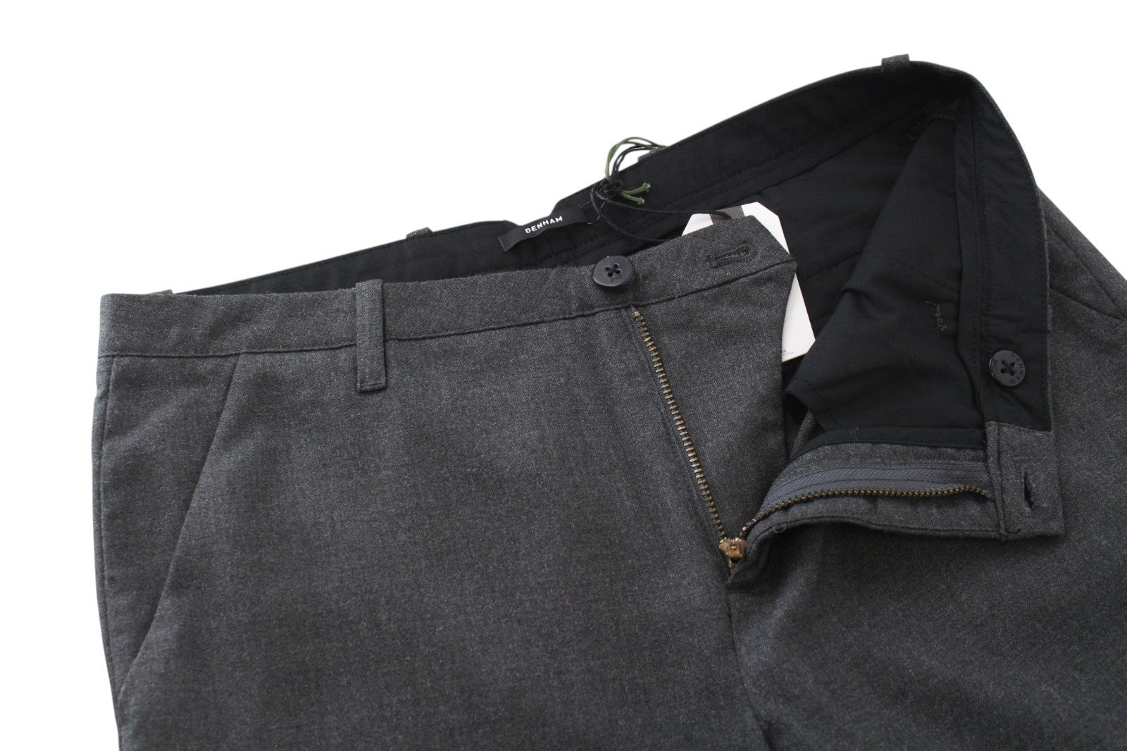 DENHAM Ocean Women Trousers S W30 Grey Stretch Pleated Front Formal Cropped