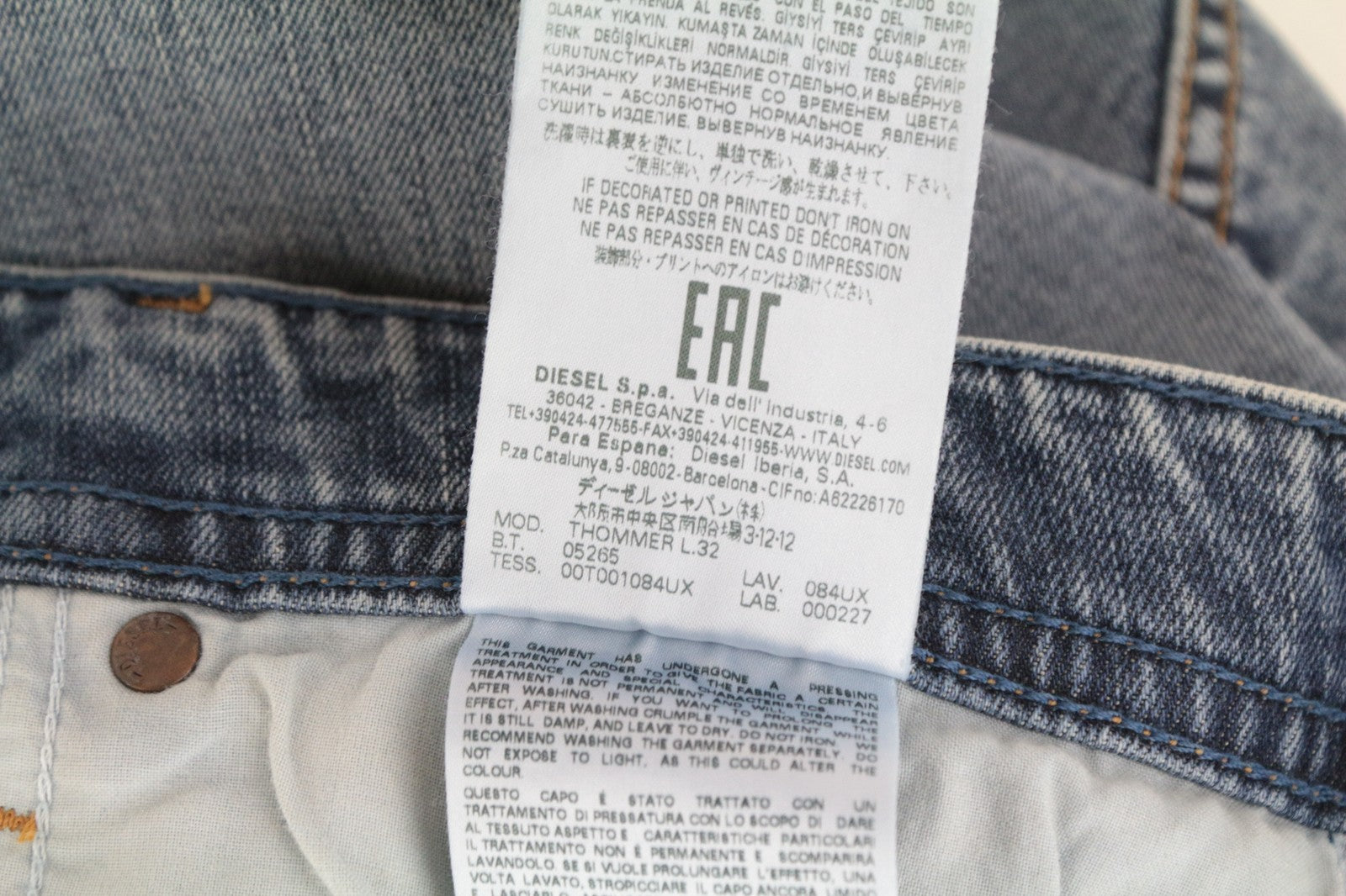 DIESEL Thommer 084UX Men Jeans W29/L33 Blue Stone Wash Slim-Skinny Stain Zip