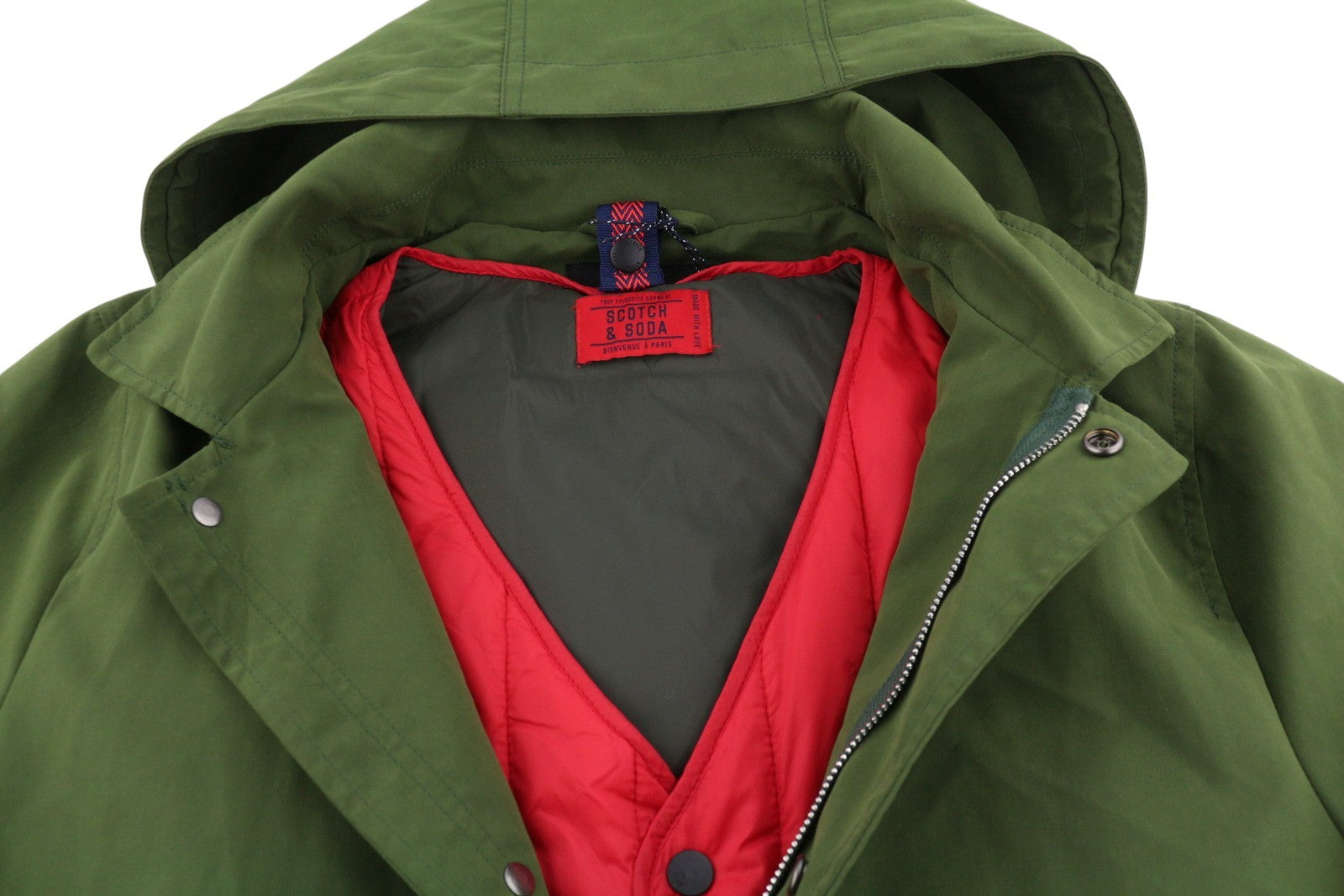 SCOTCH & SODA Men Jacket M Green Hooded Removable Lining 2in1 Parka