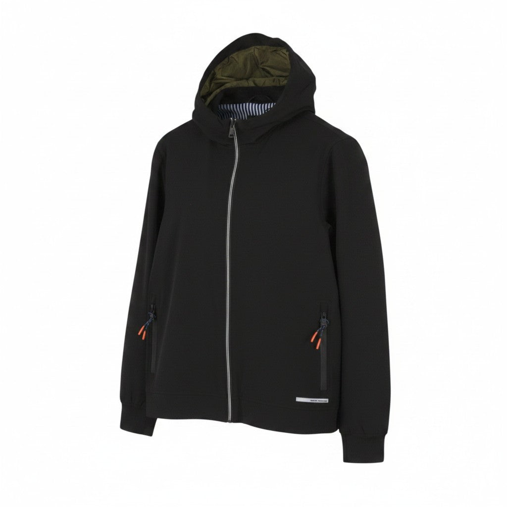 SCOTCH & SODA Men Jacket M Black Lined Hooded Full Zip Lightweight Bomber