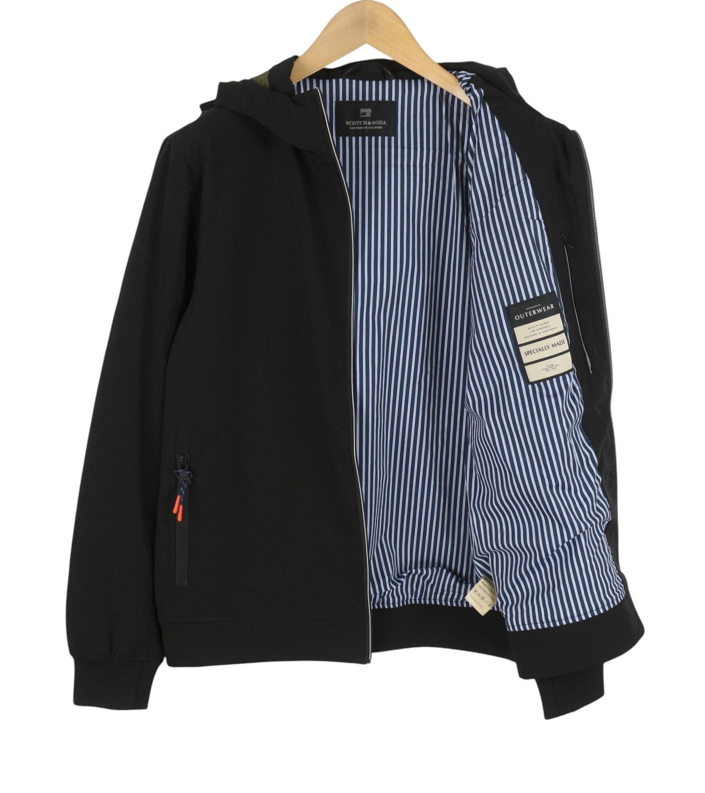SCOTCH & SODA Men Jacket M Black Lined Hooded Full Zip Lightweight Bomber