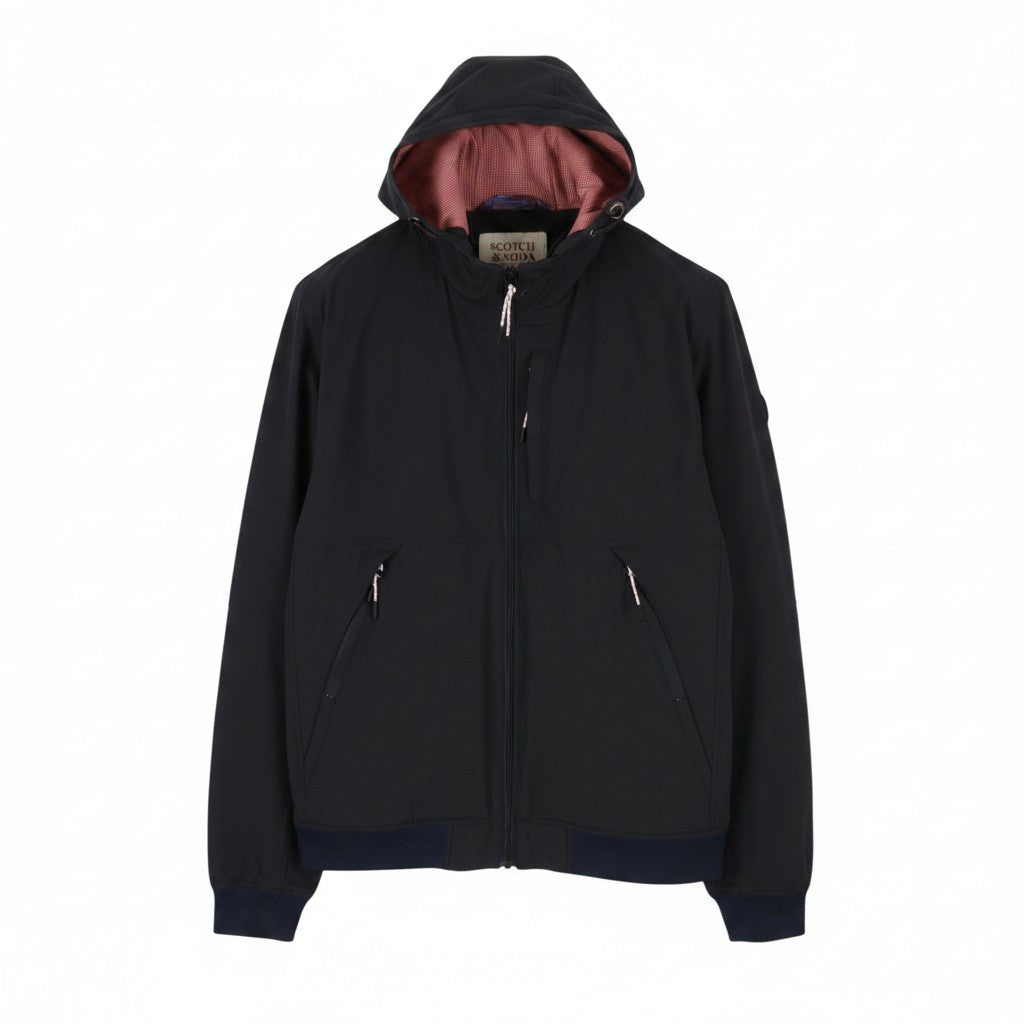 SCOTCH & SODA Men Jacket M Black Hooded Mesh Lined Full Zip Lightweight