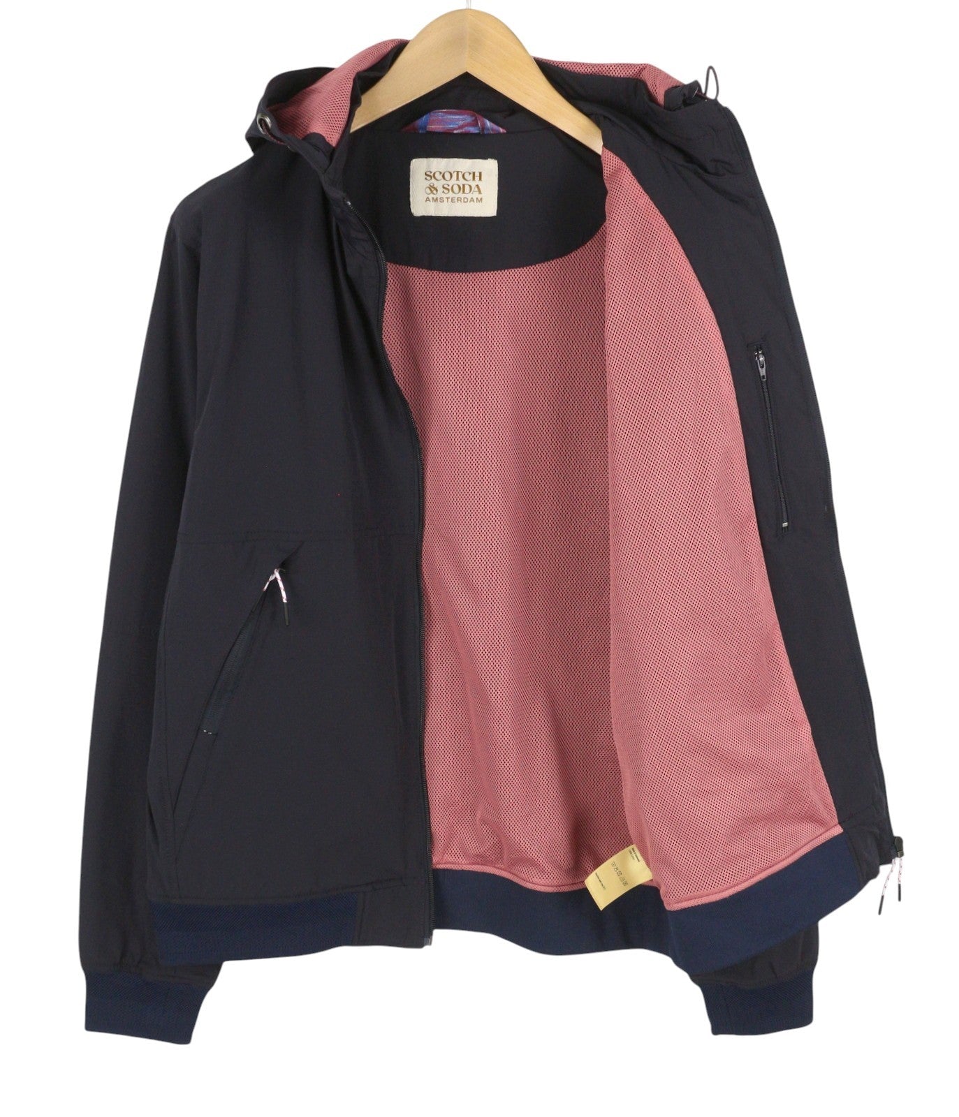 SCOTCH & SODA Men Jacket M Black Hooded Mesh Lined Full Zip Lightweight