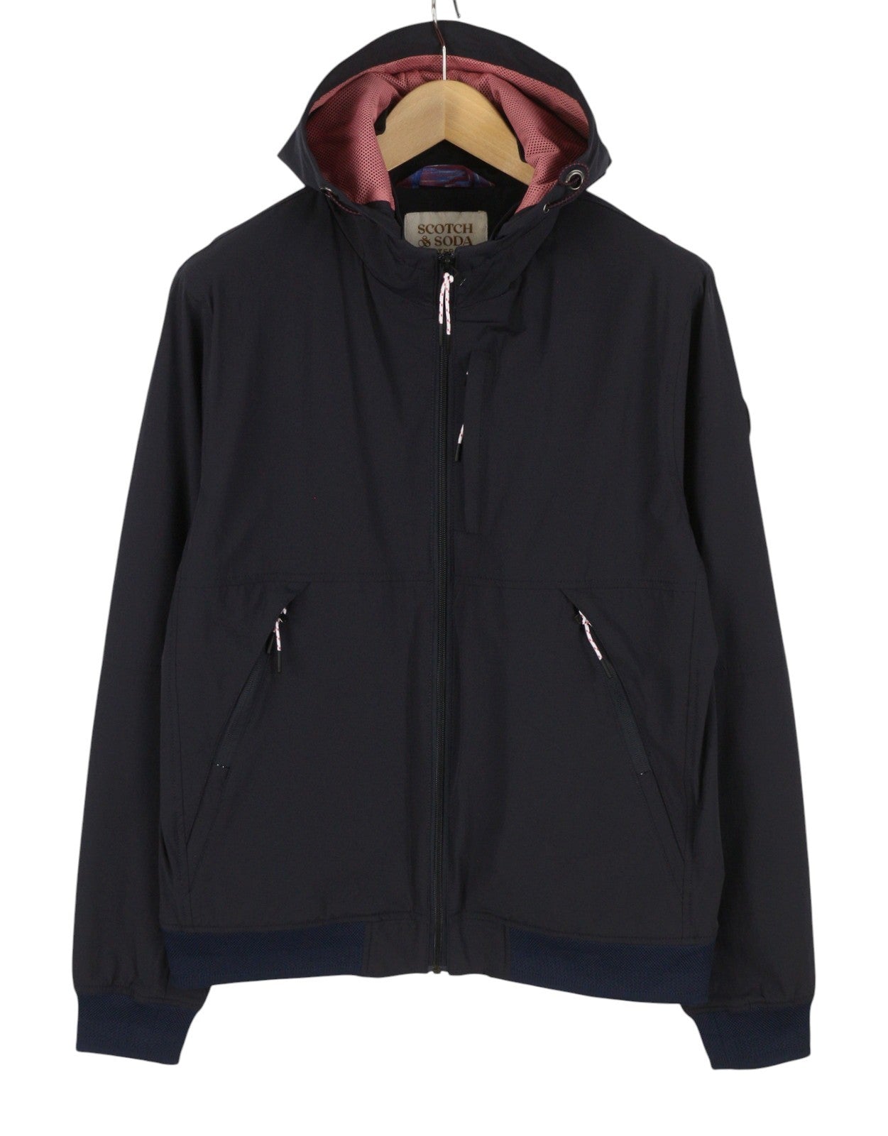 SCOTCH & SODA Men Jacket M Black Hooded Mesh Lined Full Zip Lightweight