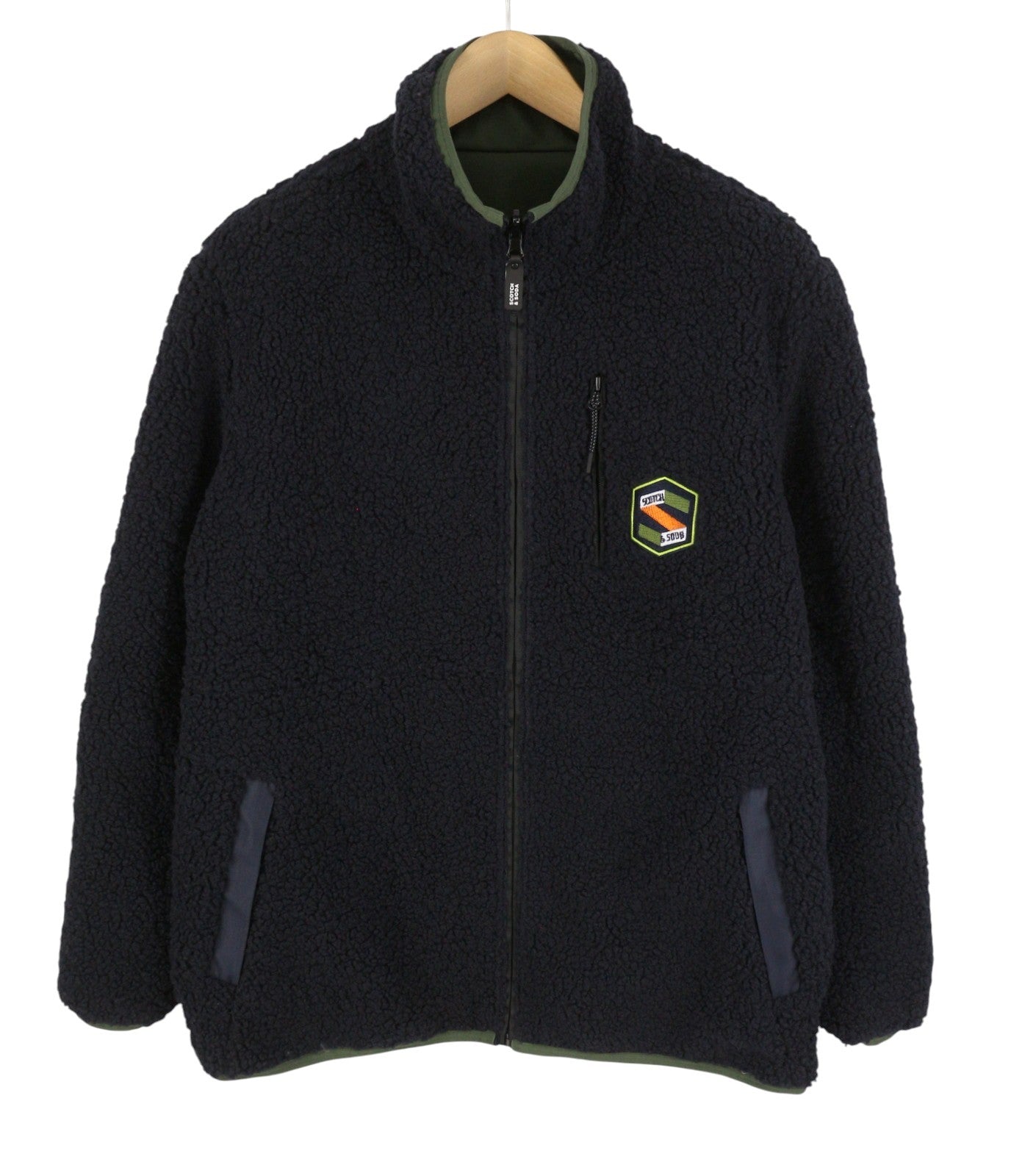 SCOTCH & SODA Men Jacket M Black Fluffy Sherpa Reversible Full Zip Lightweight