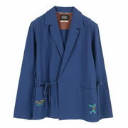 SCOTCH & SODA Men Blazer L Blue Embroidered Notch Lapel Wrap