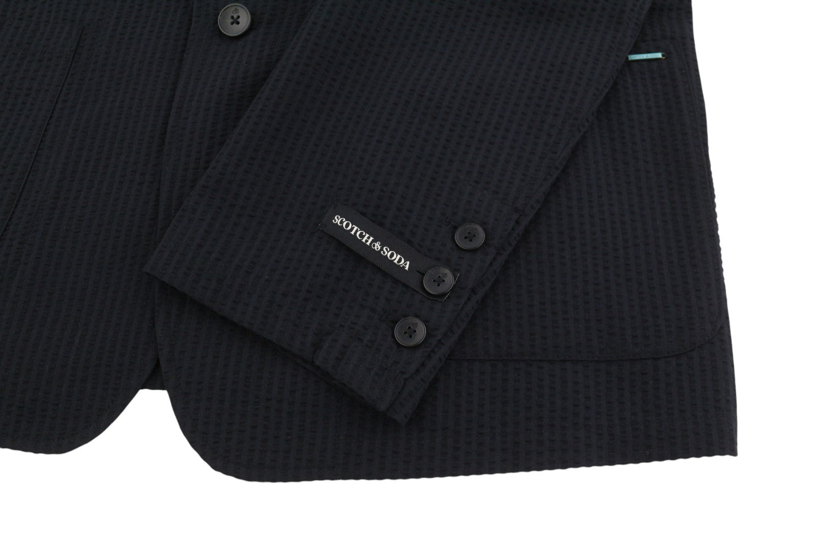 SCOTCH & SODA Men Blazer M Black Seersucker Textured Notch Single-Breasted