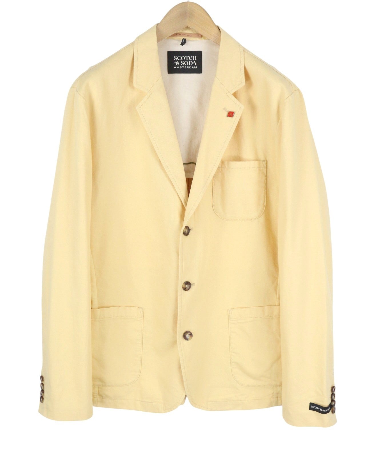 SCOTCH & SODA Men Blazer XL Yellow Half Lined Notch Lapel Single Breasted