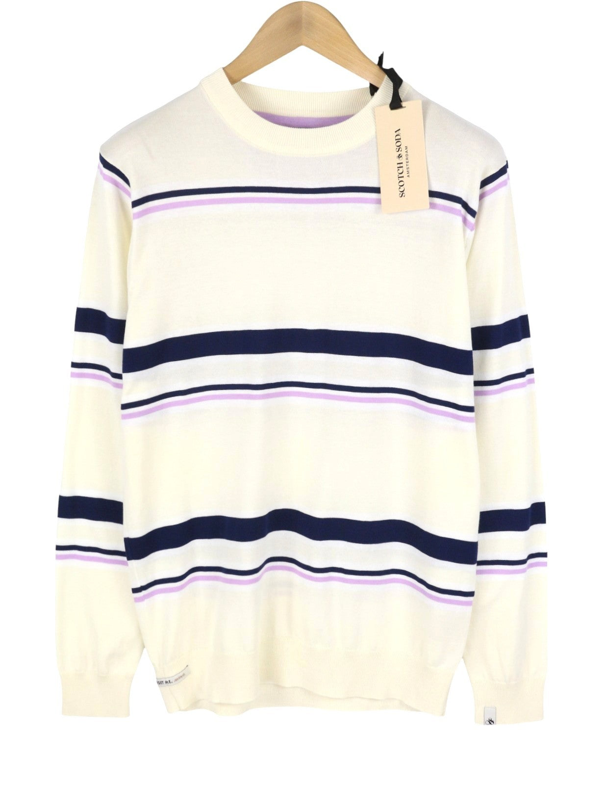 SCOTCH & SODA Men Jumper M White Striped Tight Knit Crew Neck Pull On