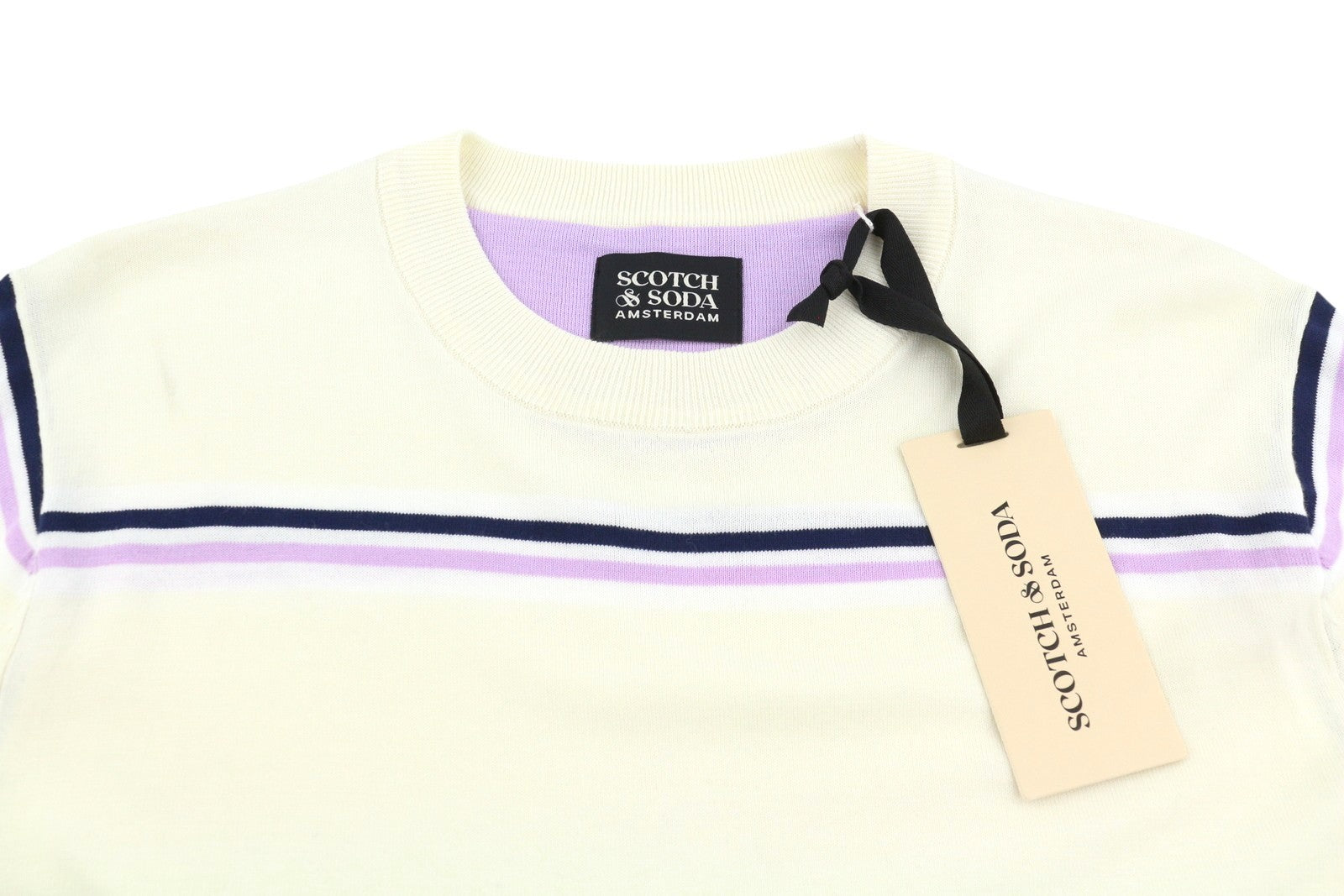 SCOTCH & SODA Men Jumper M White Striped Tight Knit Crew Neck Pull On