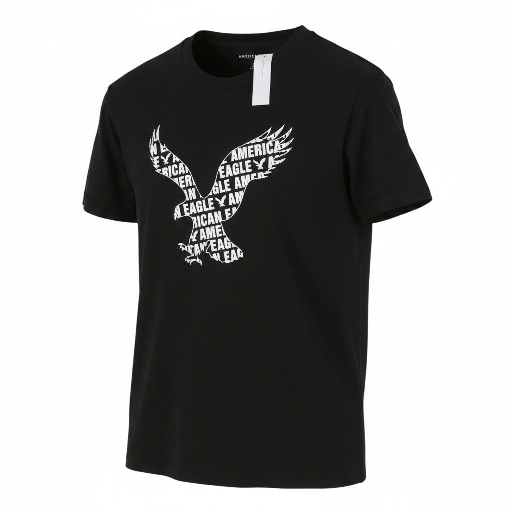 AMERICAN EAGLE OUTFITTERS Men T-Shirt M Black Patterned Crew Tricot Short Sleeve