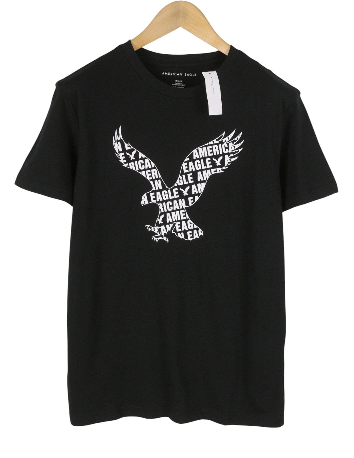 AMERICAN EAGLE OUTFITTERS Men T-Shirt M Black Patterned Crew Tricot Short Sleeve