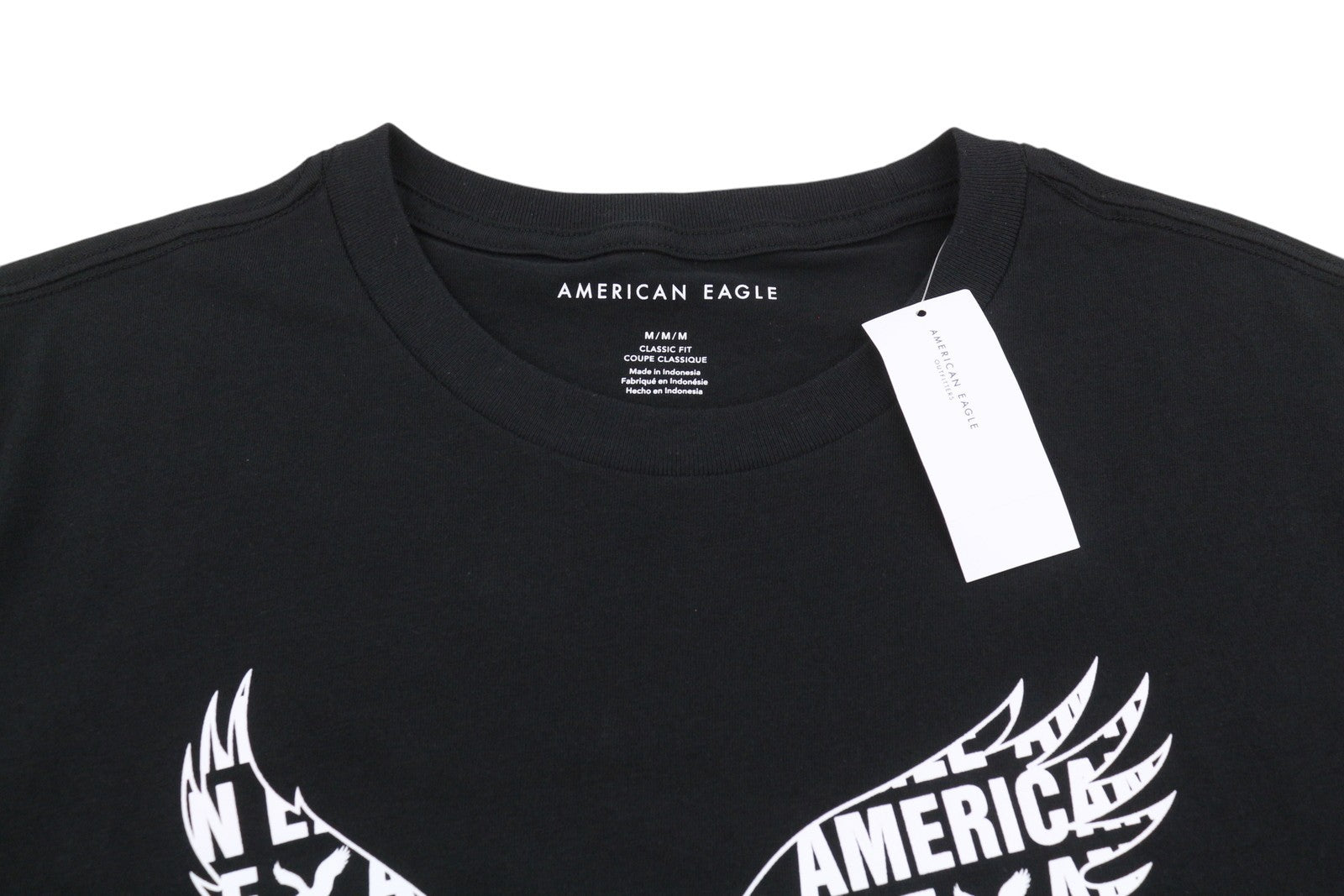 AMERICAN EAGLE OUTFITTERS Men T-Shirt M Black Patterned Crew Tricot Short Sleeve