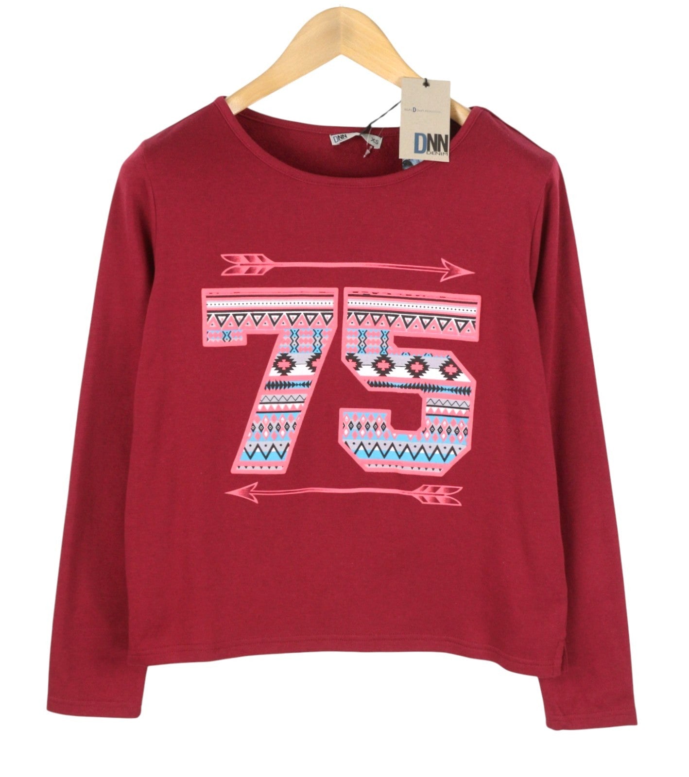 BLACKOUT DNN Marina Women Sweatshirt XS Red Patterned Round Neck Pull On