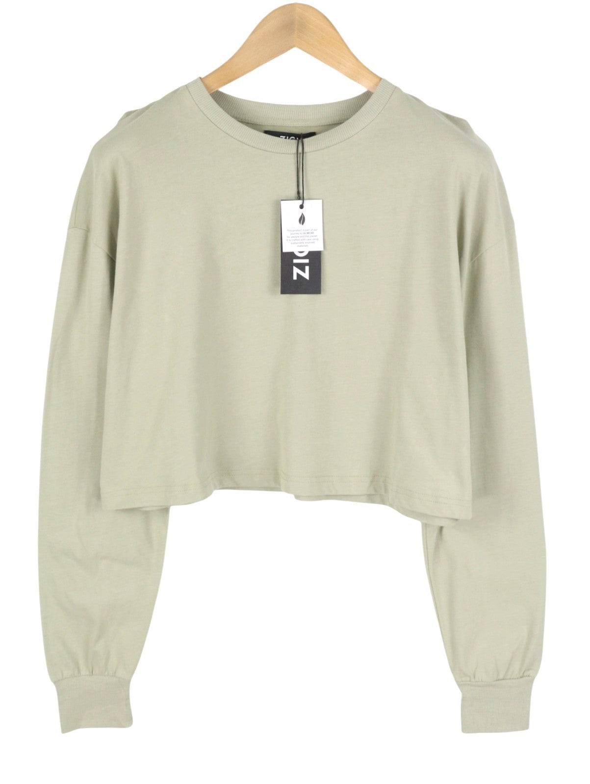 ZIGN Women Sweatshirt L Light Green Crew Neck Cropped Pull On