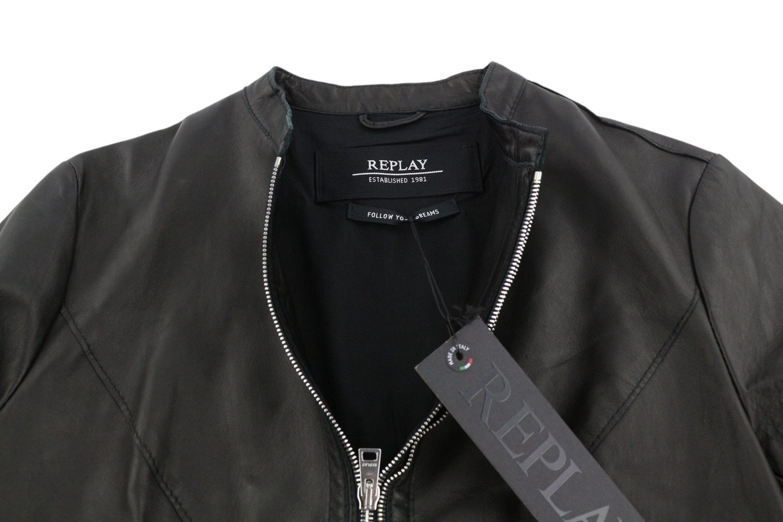 REPLAY Women Jacket S Black Lambskin Leather Lightweight Biker RRP399