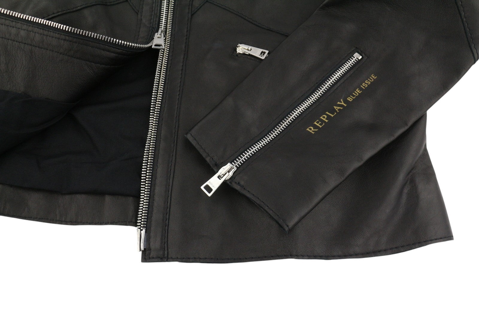 REPLAY Women Jacket S Black Lambskin Leather Lightweight Biker RRP399