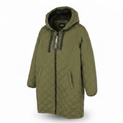 ONLY Sanne Quilted Long Women Jacket M PETITE Khaki Green Padded Mid Length