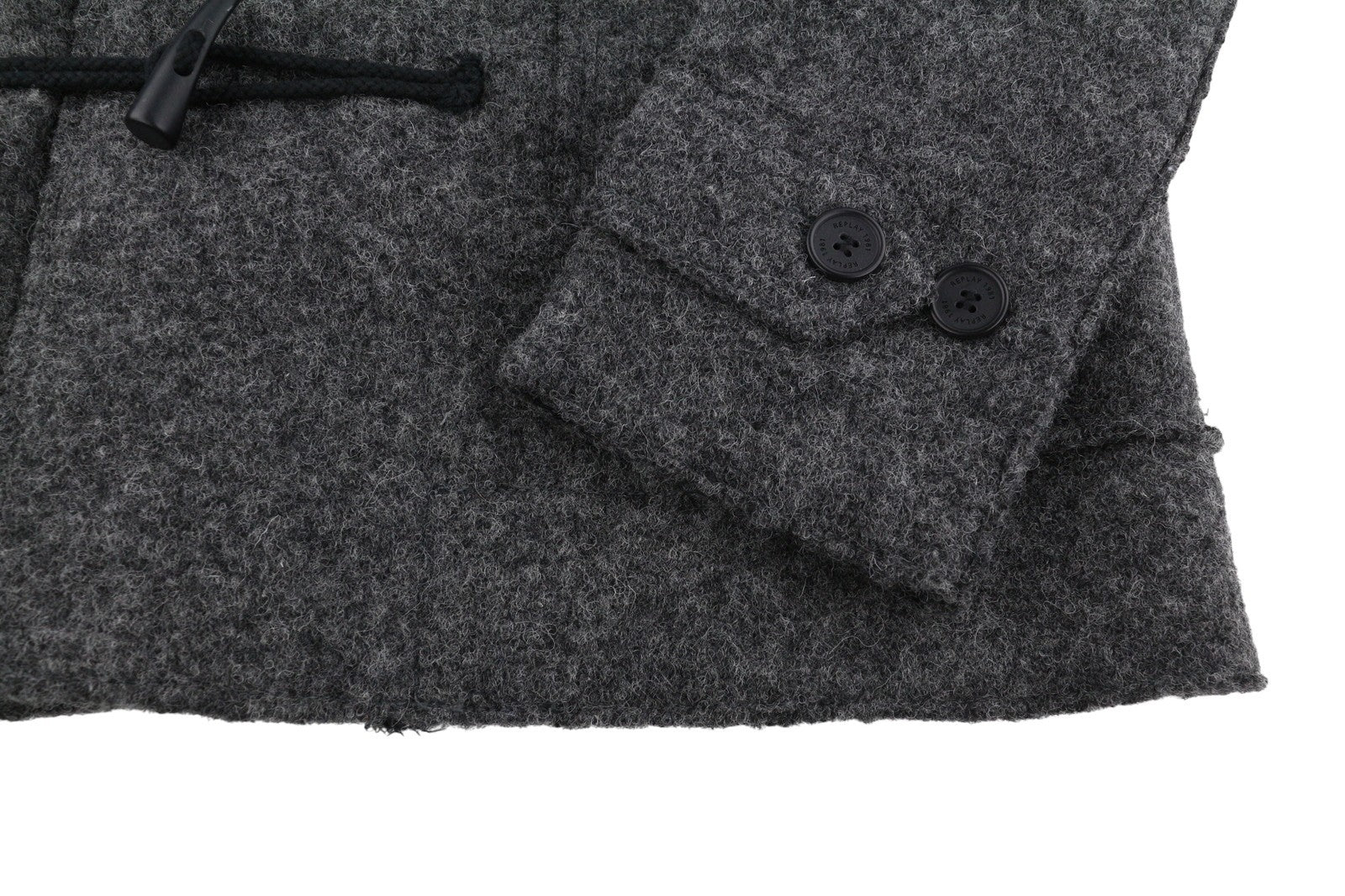 REPLAY Men Coat M Grey Melange Wool Blend Toggles Button Hooded