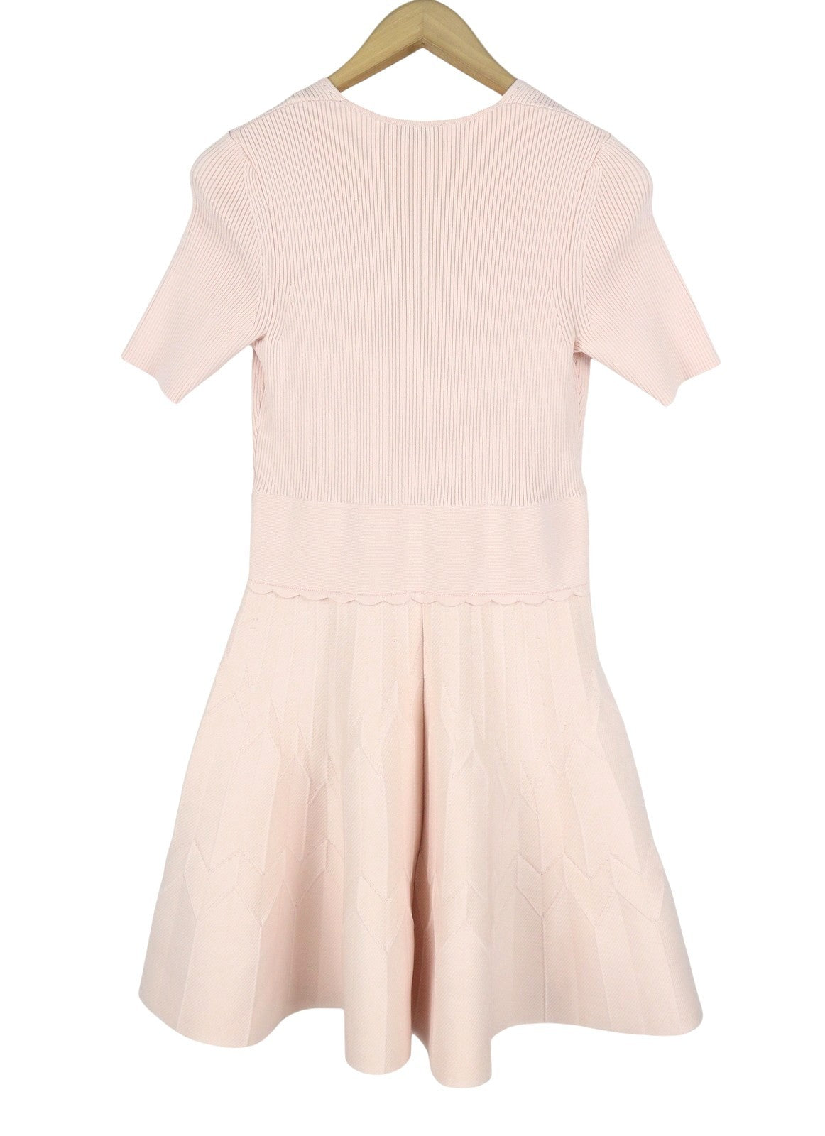 SANDRO Esmera Women Dress 40 L Light Pink Textured Ribbed Short Sleeved RRP370